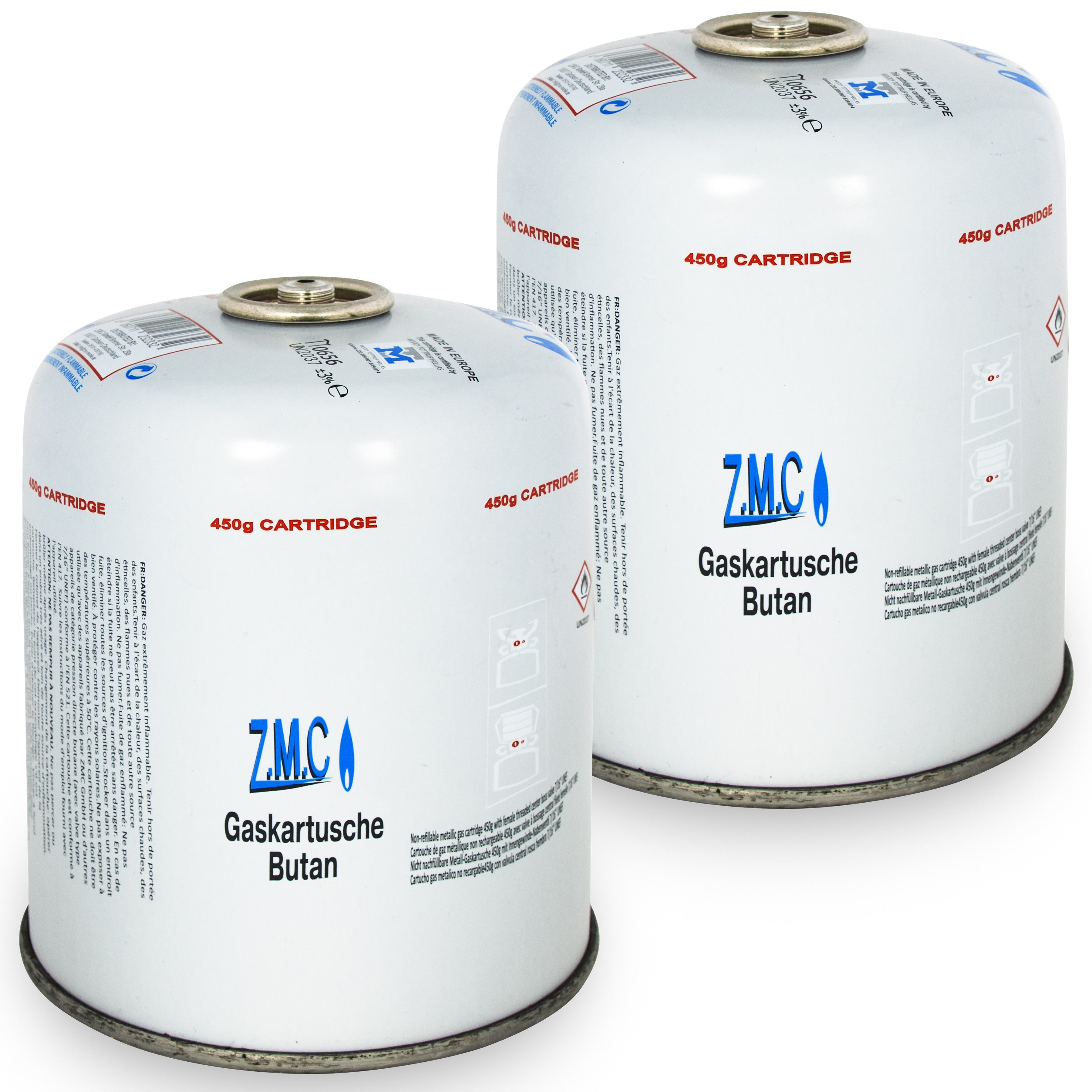 ZMC Gaskartusche Universal Camping Propan Butan Gas 450g Schraubventil Gaskartusche, Zubehör für Butangas Druckgasdose Gaskocher / Gaslötgeräte / Abflammgeräte Eurogewinde, 2 St., Schraubventil Gaskartuschen 900ml Ventilkartusche Gewindeanschluß