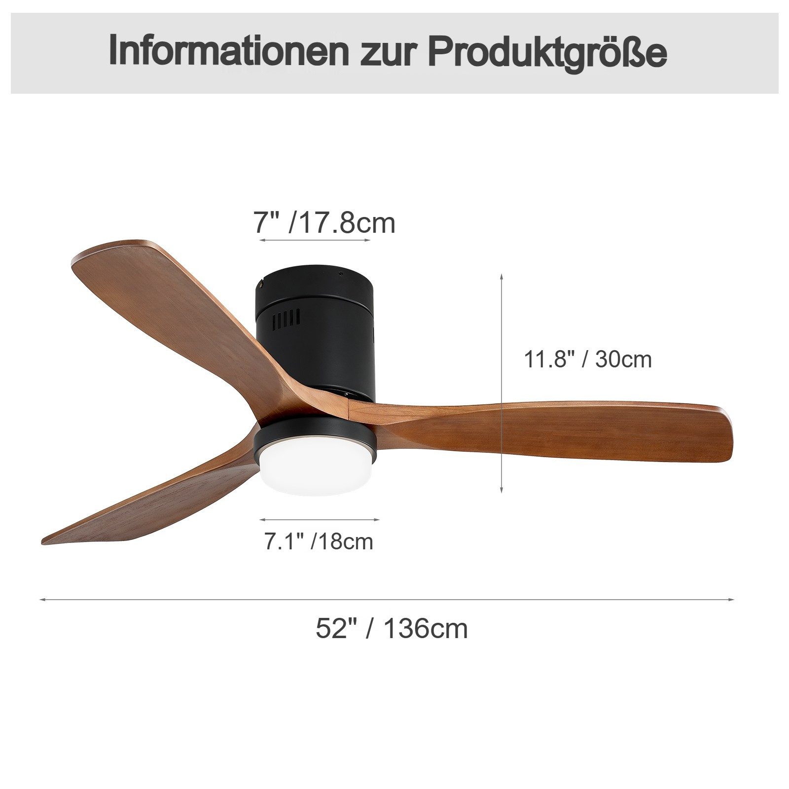 Sofucor Deckenventilator mit LED-Beleuchtung und Fernbedienung, 3 Holzlüfte günstig online kaufen