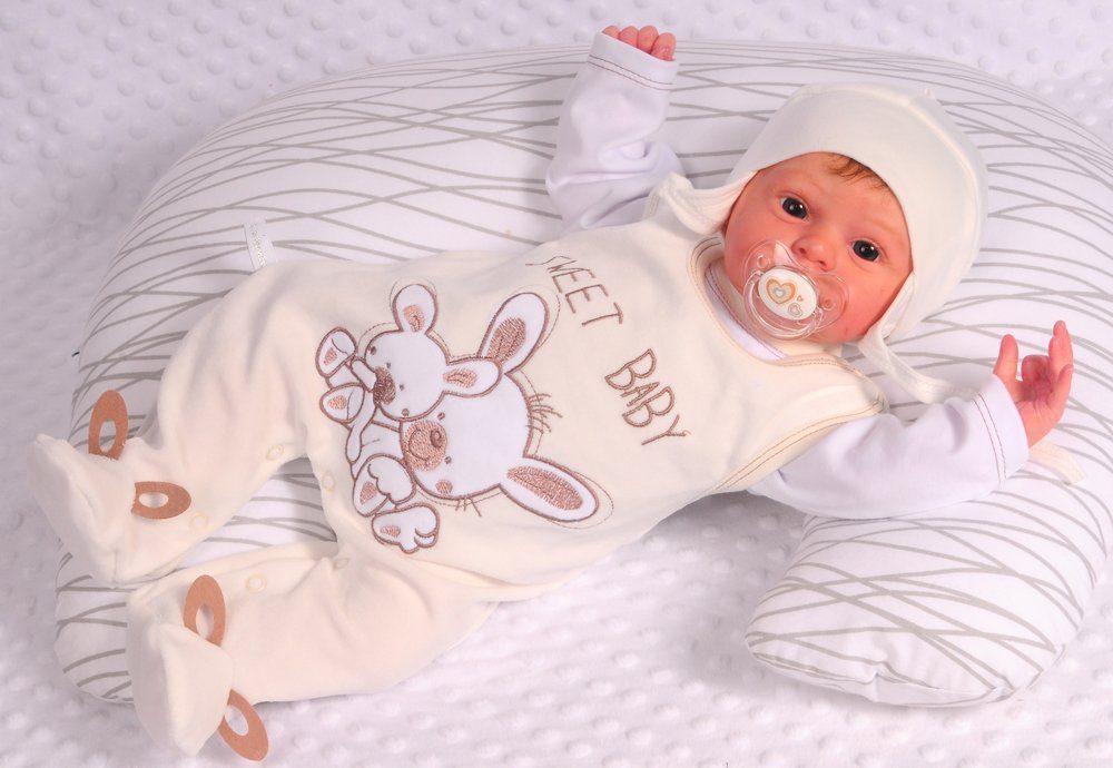 La Bortini Strampler, Jäckchen & Mütze Strampler Mütze und Shirt Baby Anzug 3Tlg aus Vellours-Stoff, 44 50 56 62 68 74