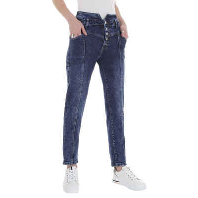 Ital-Design Mom-Jeans Damen Freizeit Used-Look Stretch High Waist Jeans in Blau