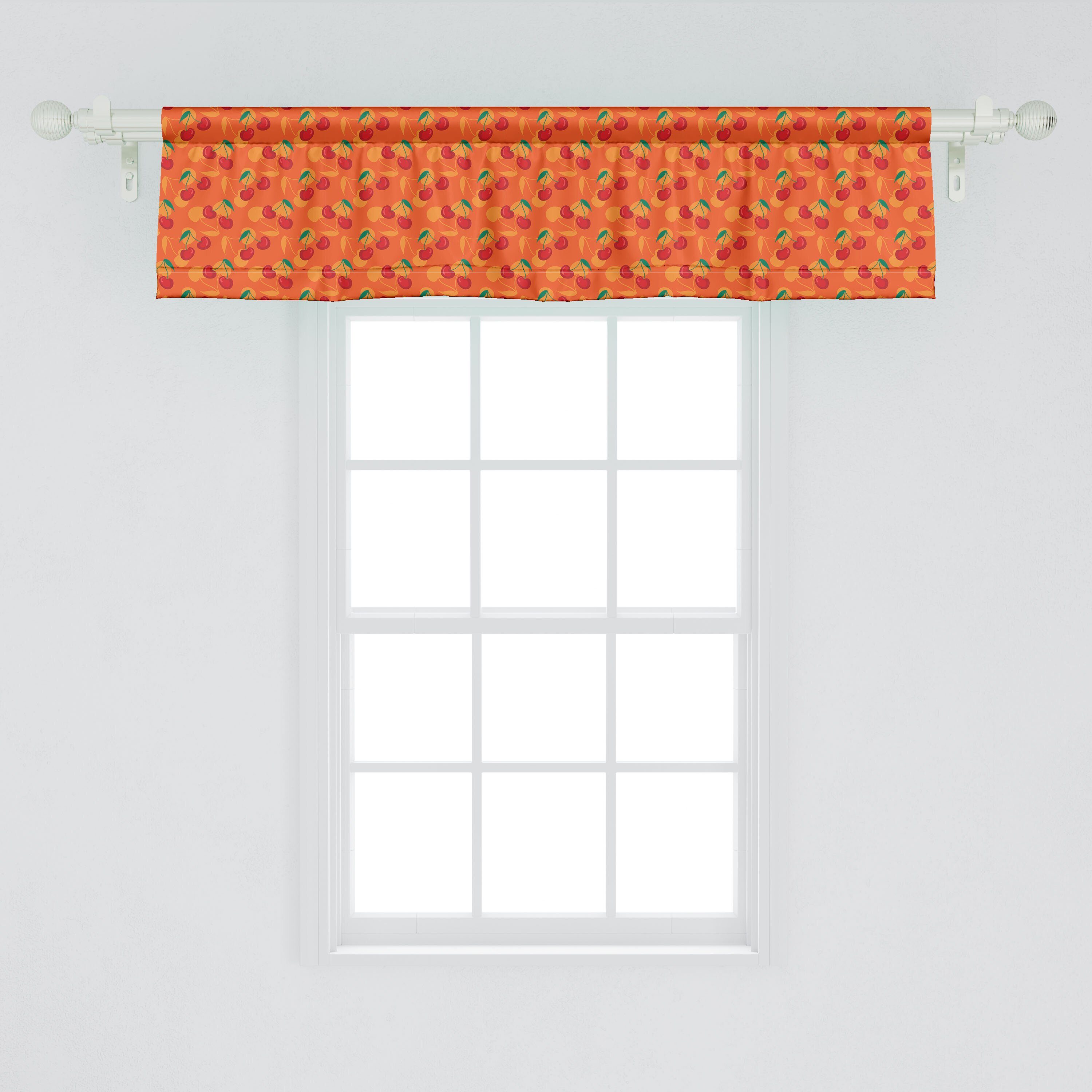 Küche Zweige Stangentasche, für Scheibengardine Abakuhaus, Volant Microfaser, Schlafzimmer orange Motiv Kirsche Dekor Früchte mit Vorhang