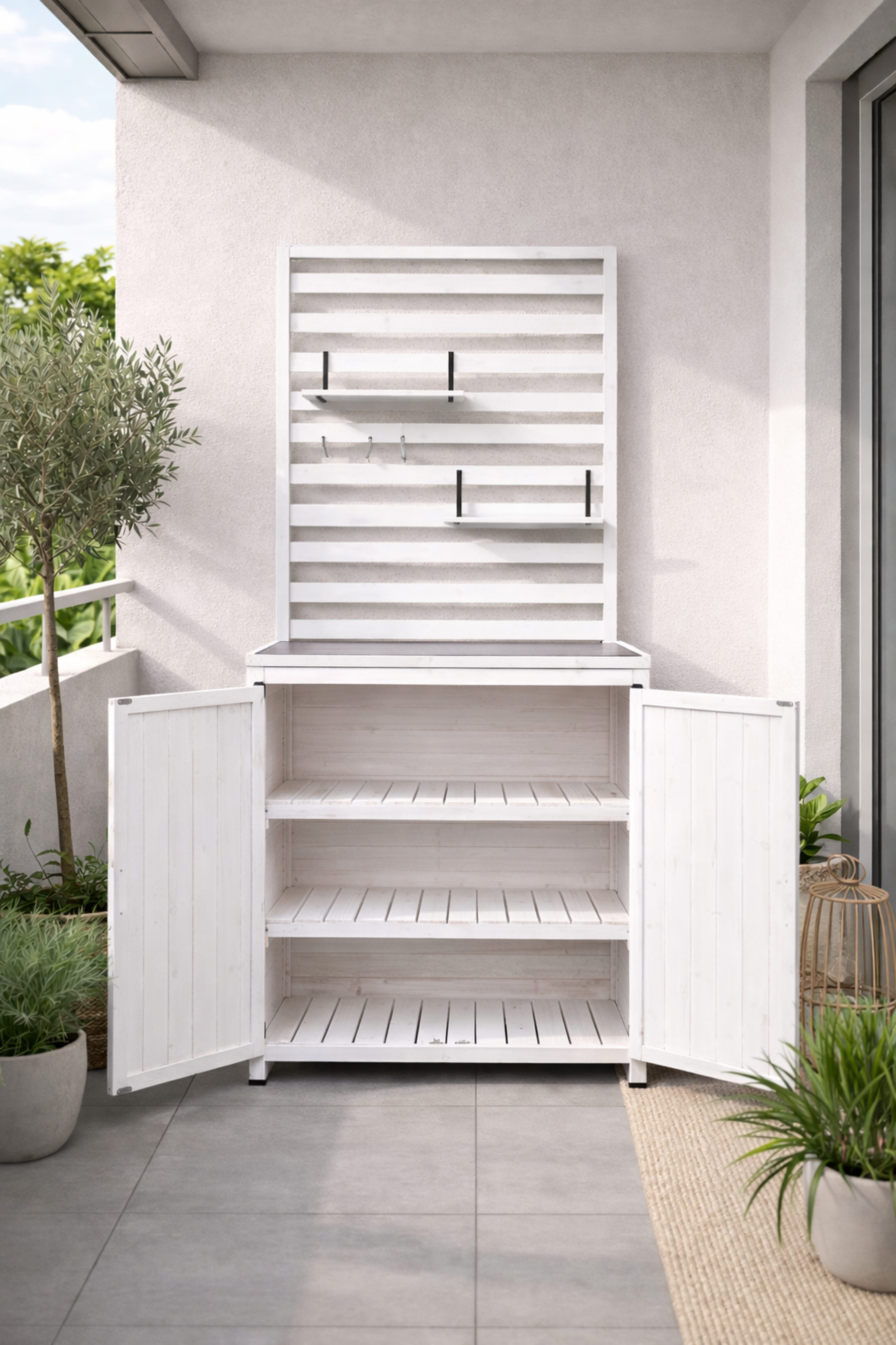 Leco Garten-Geräteschrank Balkonregal Mehrzweckschrank Aufbewahrungsschrank Gartenregal THEA, BxT: 94x42 cm, Tannenholz