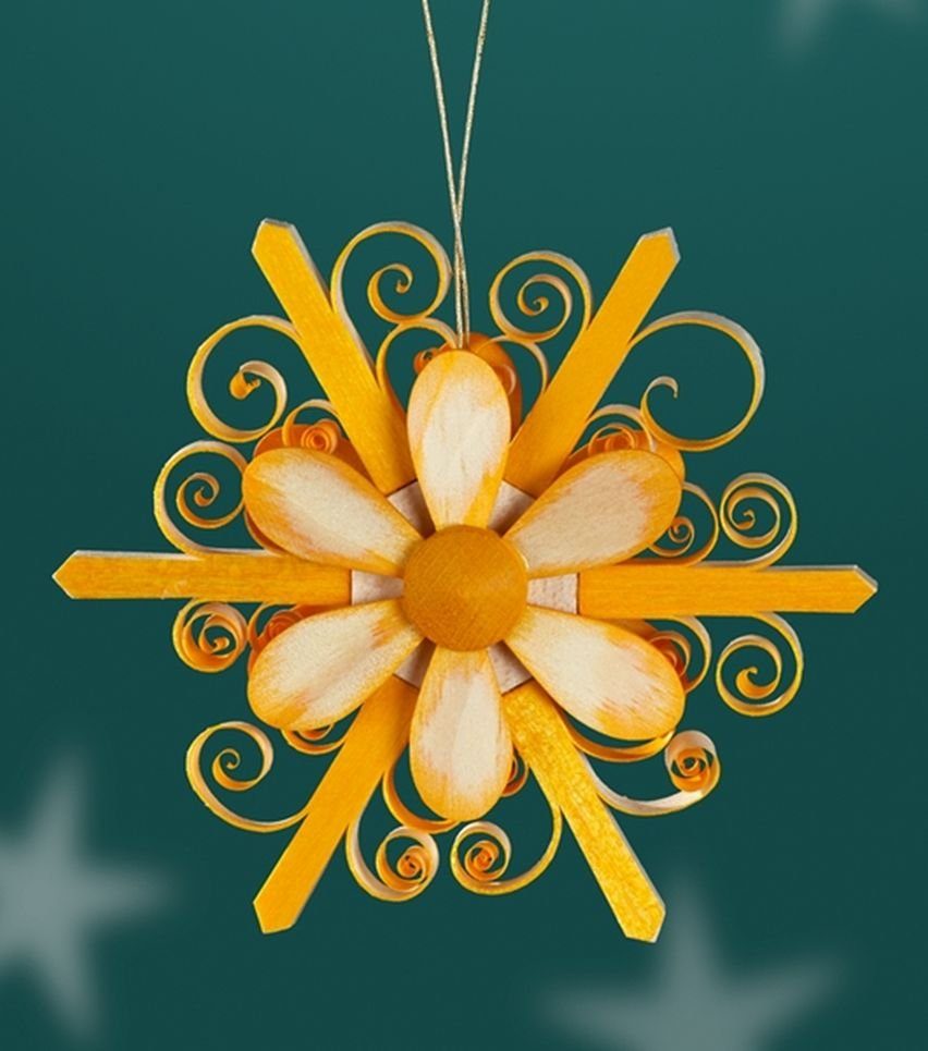 NEU, mit Gelb(Beidseitig) gestochenen Span Spanstern BxHxT=8x8x2cm aus Strauchbehang Blüte Osterei