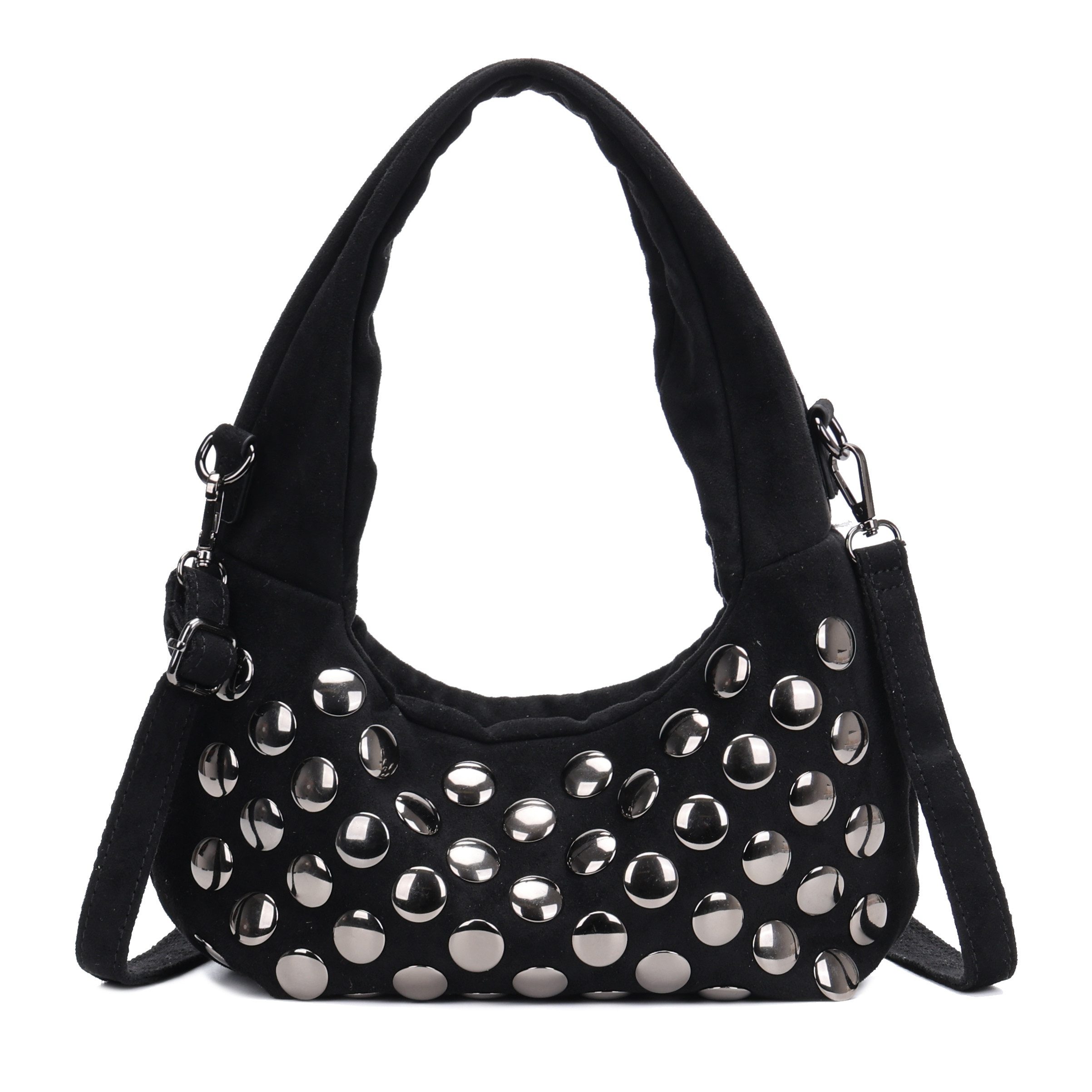 MIRROSI Umhängetasche Damen Schultertasche Wildleder-Optik, Hobo Bag mit Nieten, (mit verstellbarem Riemen, ca. 31 x 10 x 17 cm), Neue Kollektion Herbst/Winter 2026