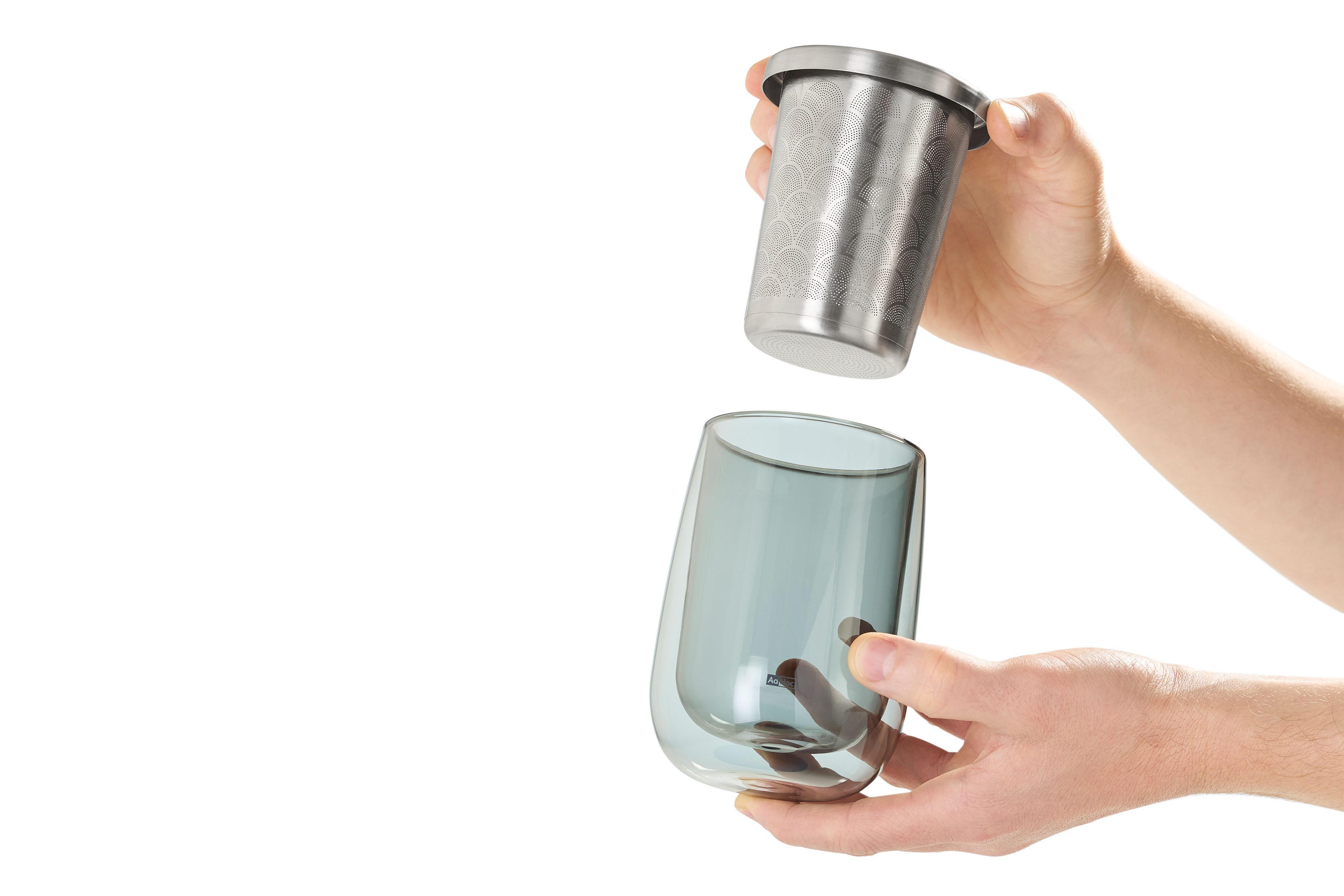AdHoc Teeglas Fusion Glass, 1-tlg., Borosilikatglas, Edelstahl, mit Edelstahlfilter für losen Tee