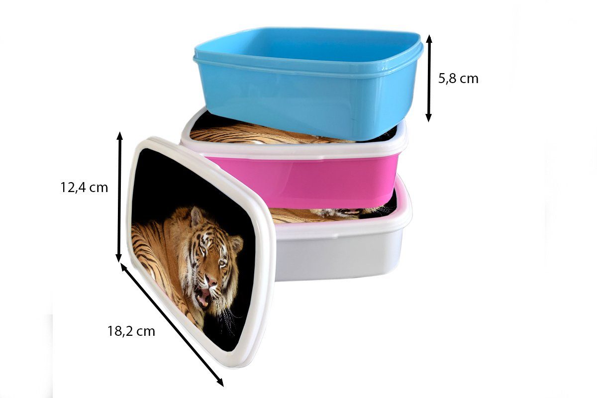 MuchoWow Lunchbox Tiger Snackbox, Kunststoff, für Brotbox Gähnen Brotdose Kinder, rosa Schwarz, - Erwachsene, Mädchen, (2-tlg), Kunststoff 