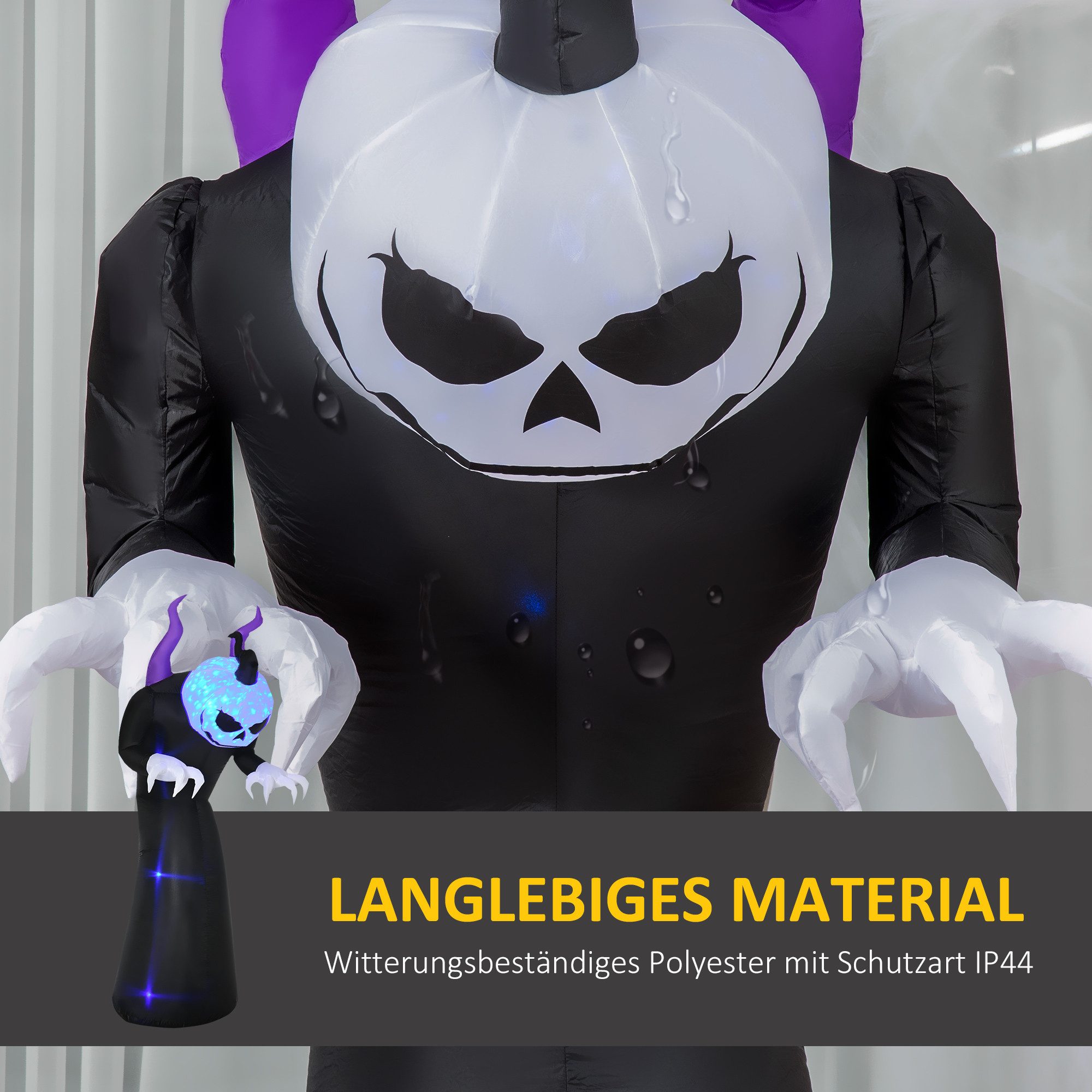 Outsunny LED-Dekofigur Gespenst mit Kürbiskopf, LED, Halloweendekoration, wasserdicht (Halloweendeko, 1 St., Aufblasbare Halloween-Dekoration), Schwarz 88 x 79  – Bild 5 von 5