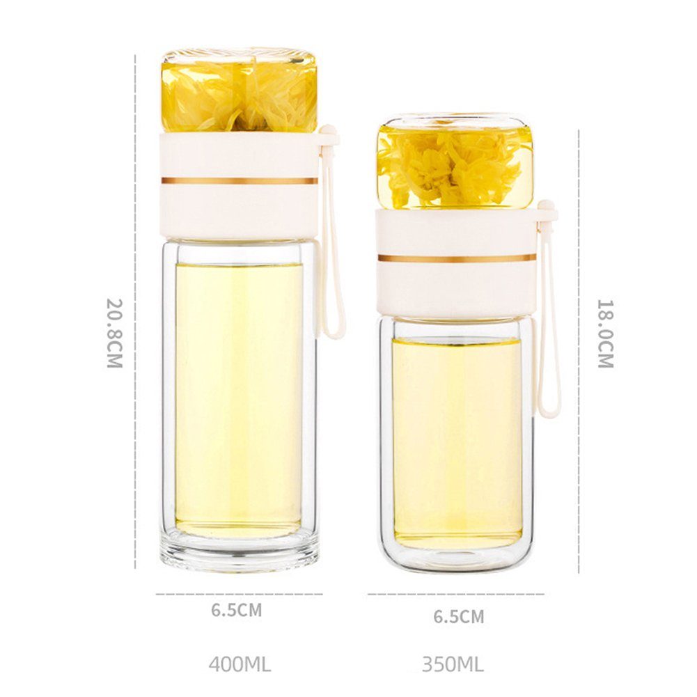 Doppelschichtiger white Blusmart Trinkflasche Tee-Wasser-Trenn-Glasbecher