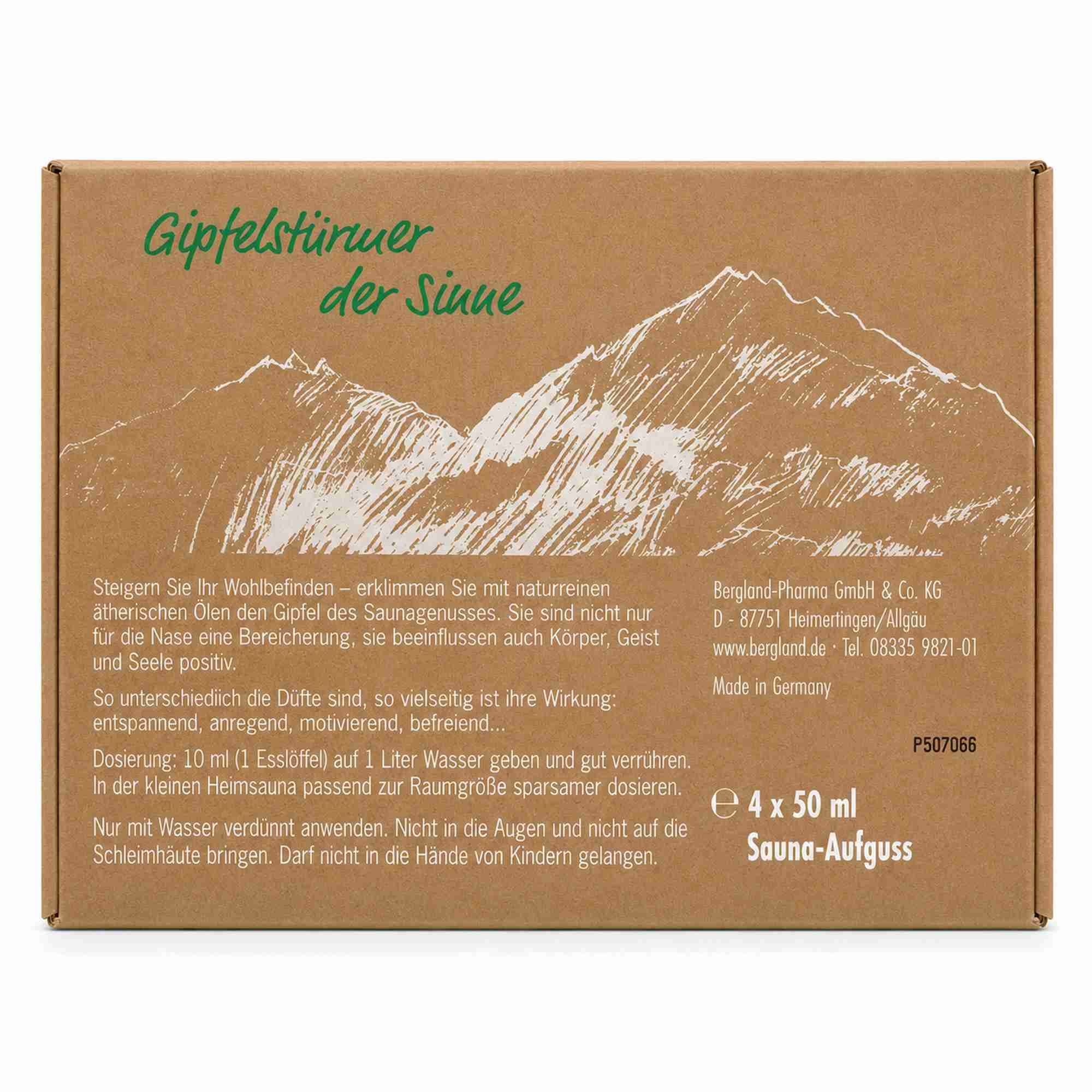 Bergland Sauna-Aufgussset SAUNEN mit Spaß 4 versch.Sorten Konzentrat