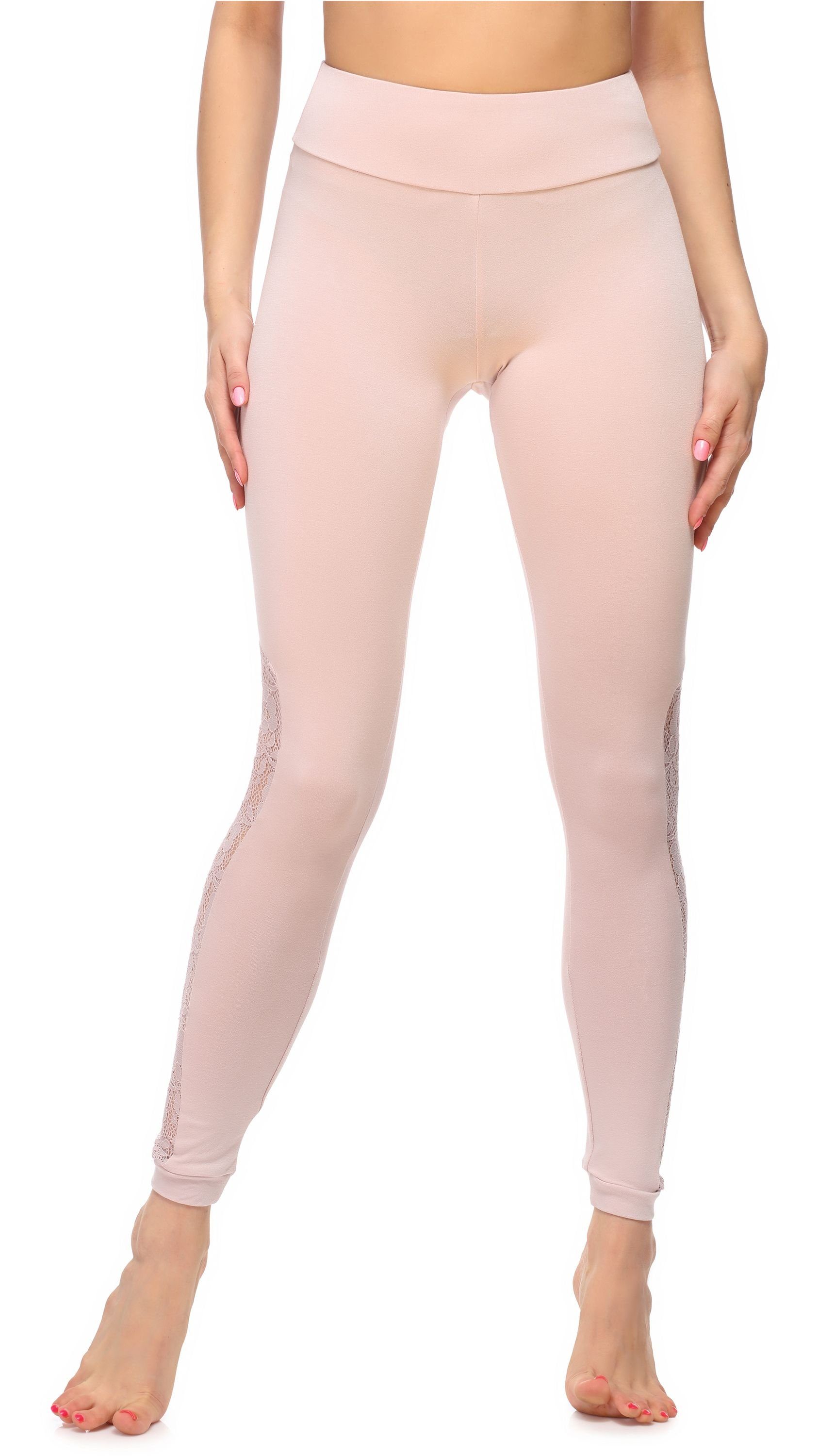 Leggings Damen Lange Leggings mit Spitze MS10-310