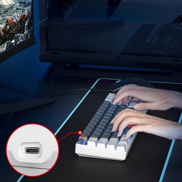 SOLIDEE Blaue LED-Hintergrundbeleuchtung Gaming-Tastatur (Maximaler Komfort,Treppen-Tastenkappen-Design natürlichen Handzustand)