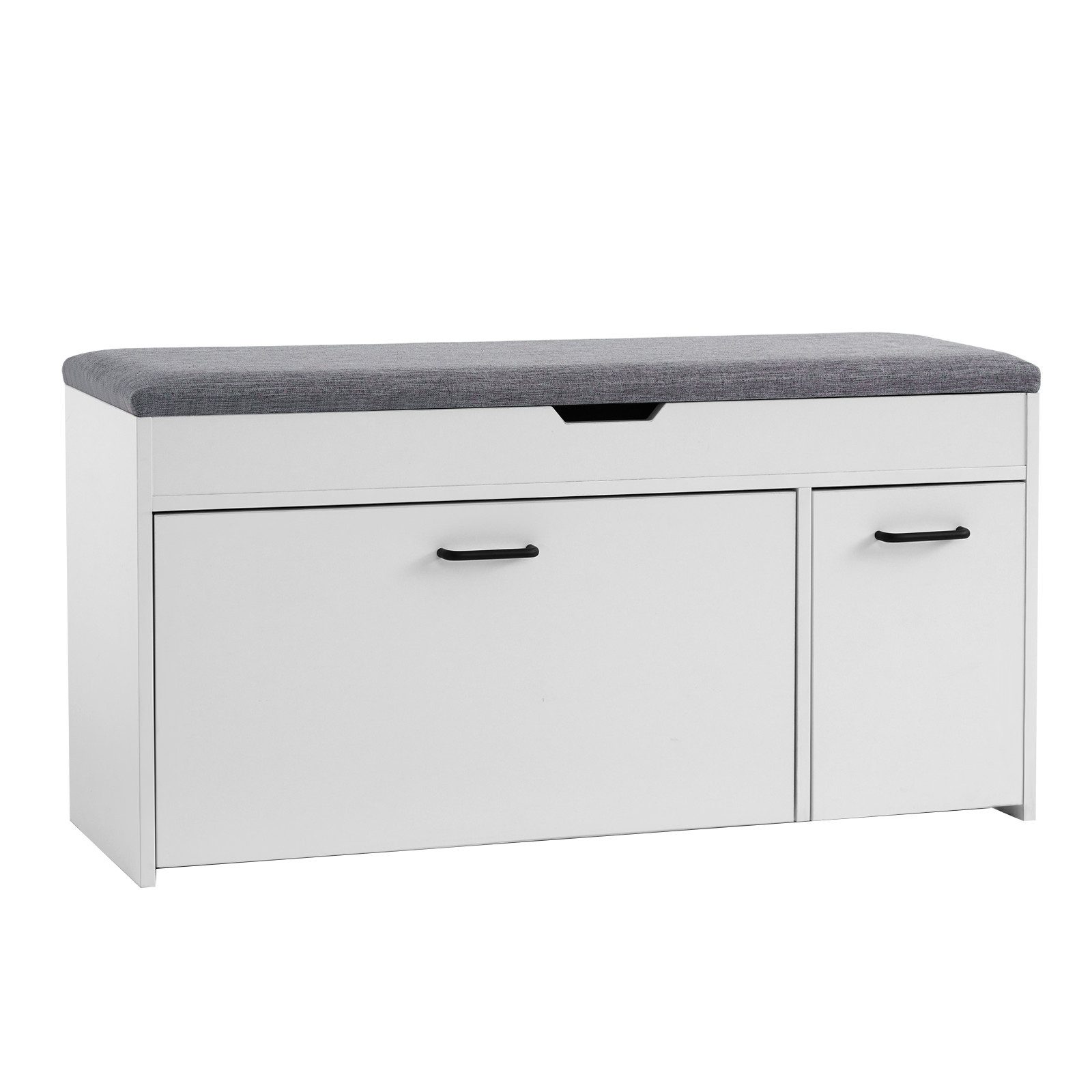 Mondeer Schuhbank Schuhhocker, mit Sitzfläche, mit Klappschublade, 100 x 30 x 52 cm, Weiß + Grau