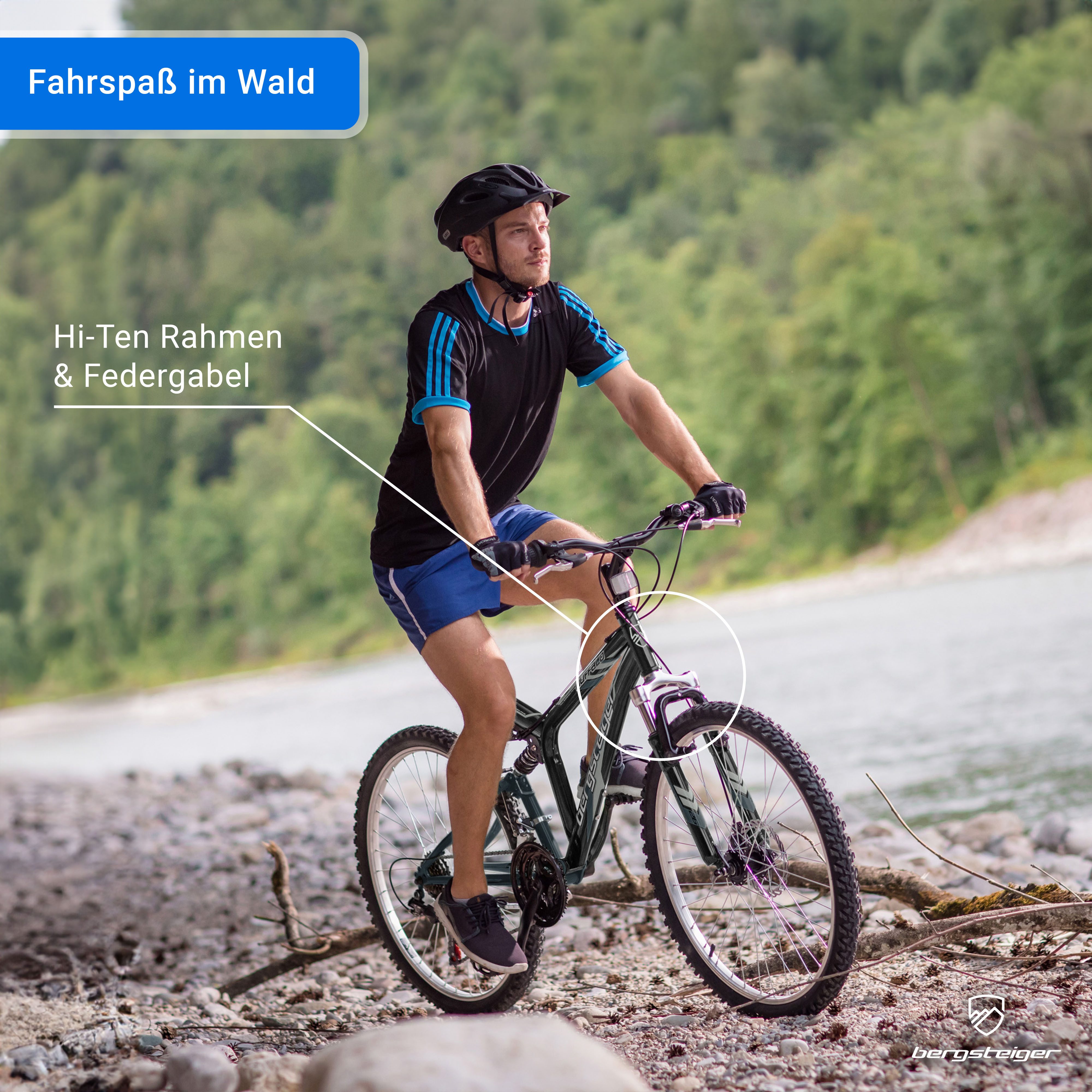 bergsteiger Mountainbike Buffalo 26 Zoll Mountainbike, geeignet ab 155 cm, Damen, Herren, 18 Gang Shimano Tourney RD-TZ50 Schaltwerk, Kettenschaltung, Scheibenbremsen, V-Brake