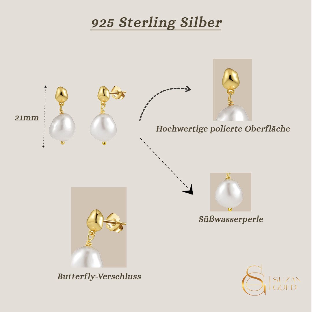Suzan Gold Perlenohrringe Pearlette – Perlen-Ohrringe aus 925er Silber, ver günstig online kaufen
