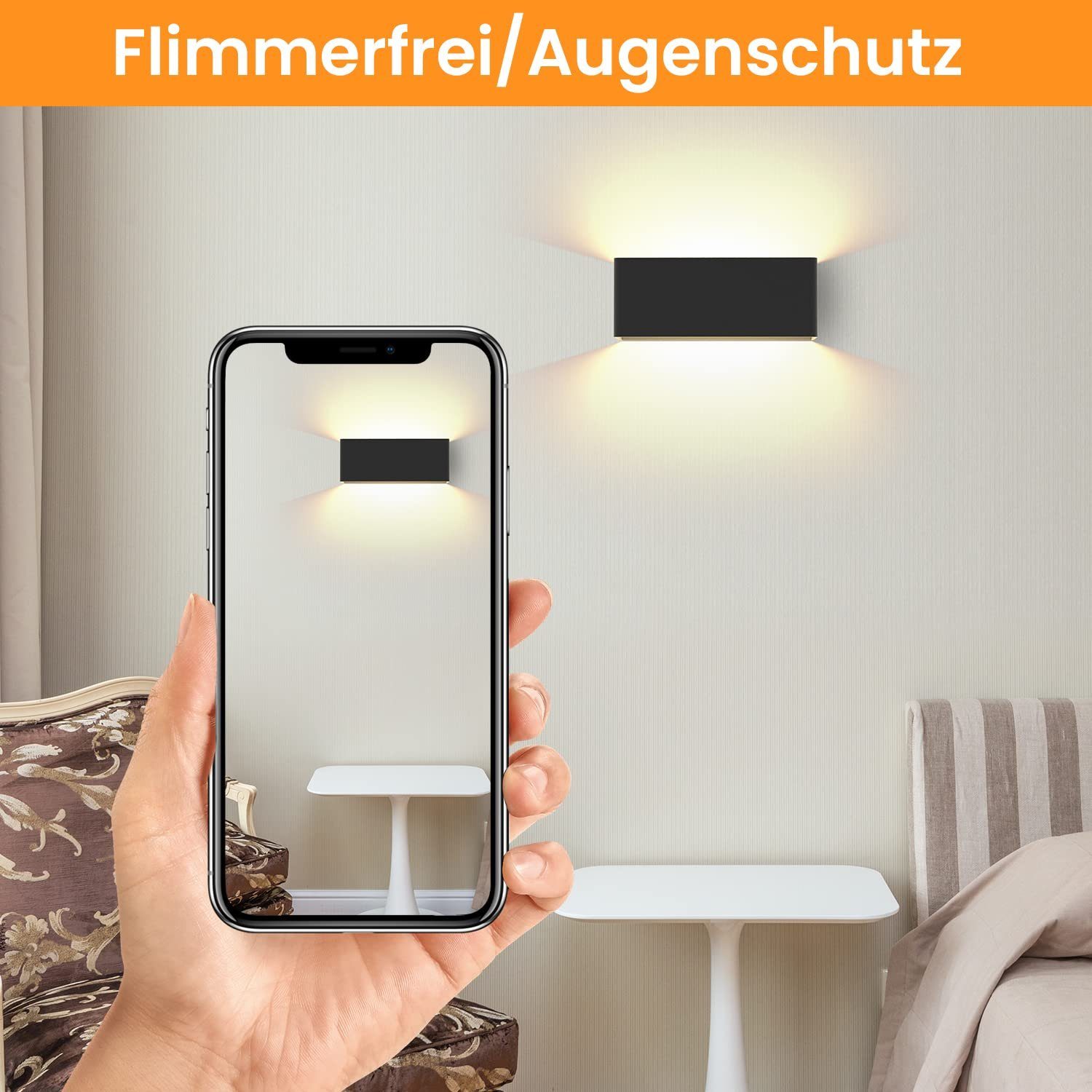 ZMH LED Wandleuchte Schwarz Up-and-Down 5W Wandlampe Treppenhaus Flur, LED fest integriert, warmweiß, 5W,IP20,1 Stück,Treppenlampe,Flurlampe,wandlampe innen – Bild 3 von 5
