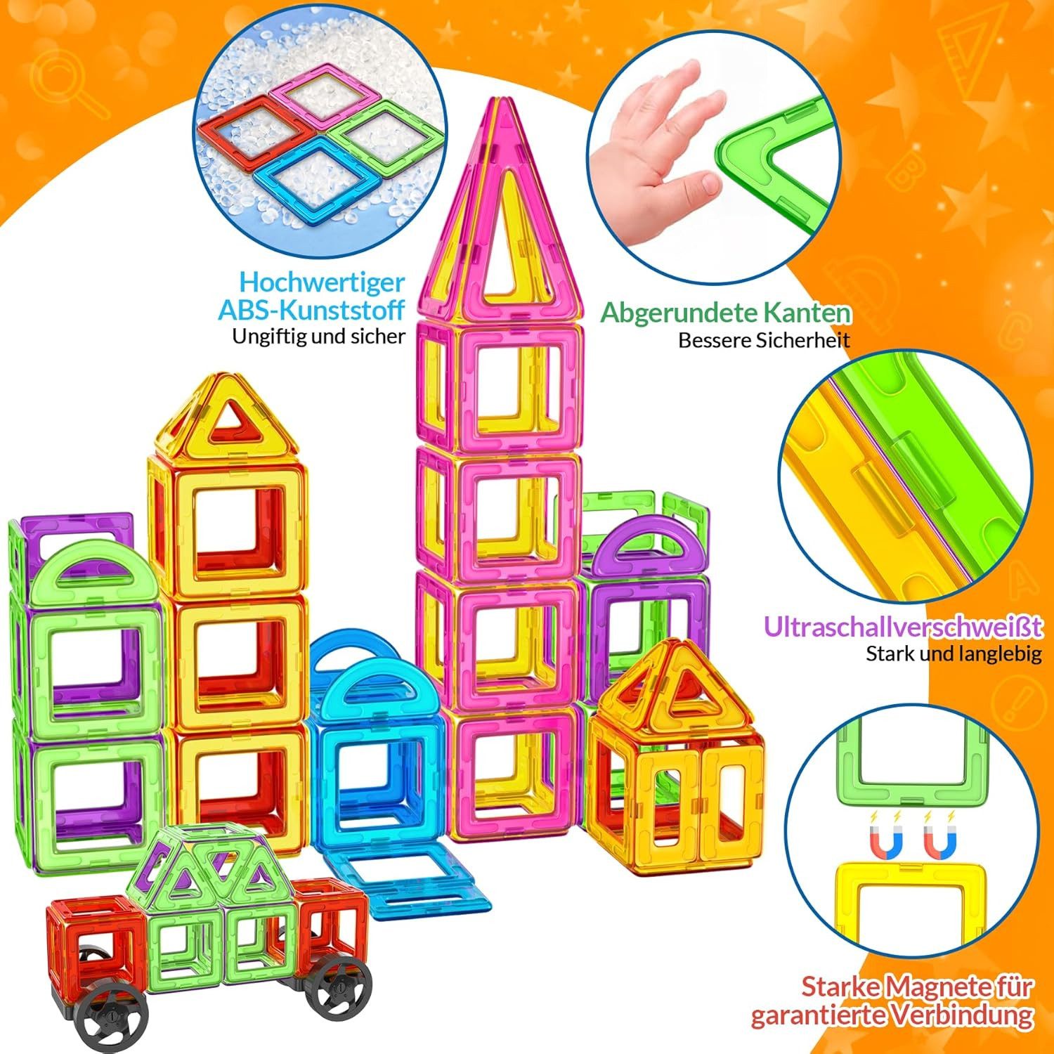 POPOLIC Magnetische Bausteine 120 Teile Konstruktion, Magnetbausteine Magnetspielbausteine, (Magnetspielzeug Magnete Kinder, Magnetbausteine Kinder, 1 St., Star – Bild 5 von 5