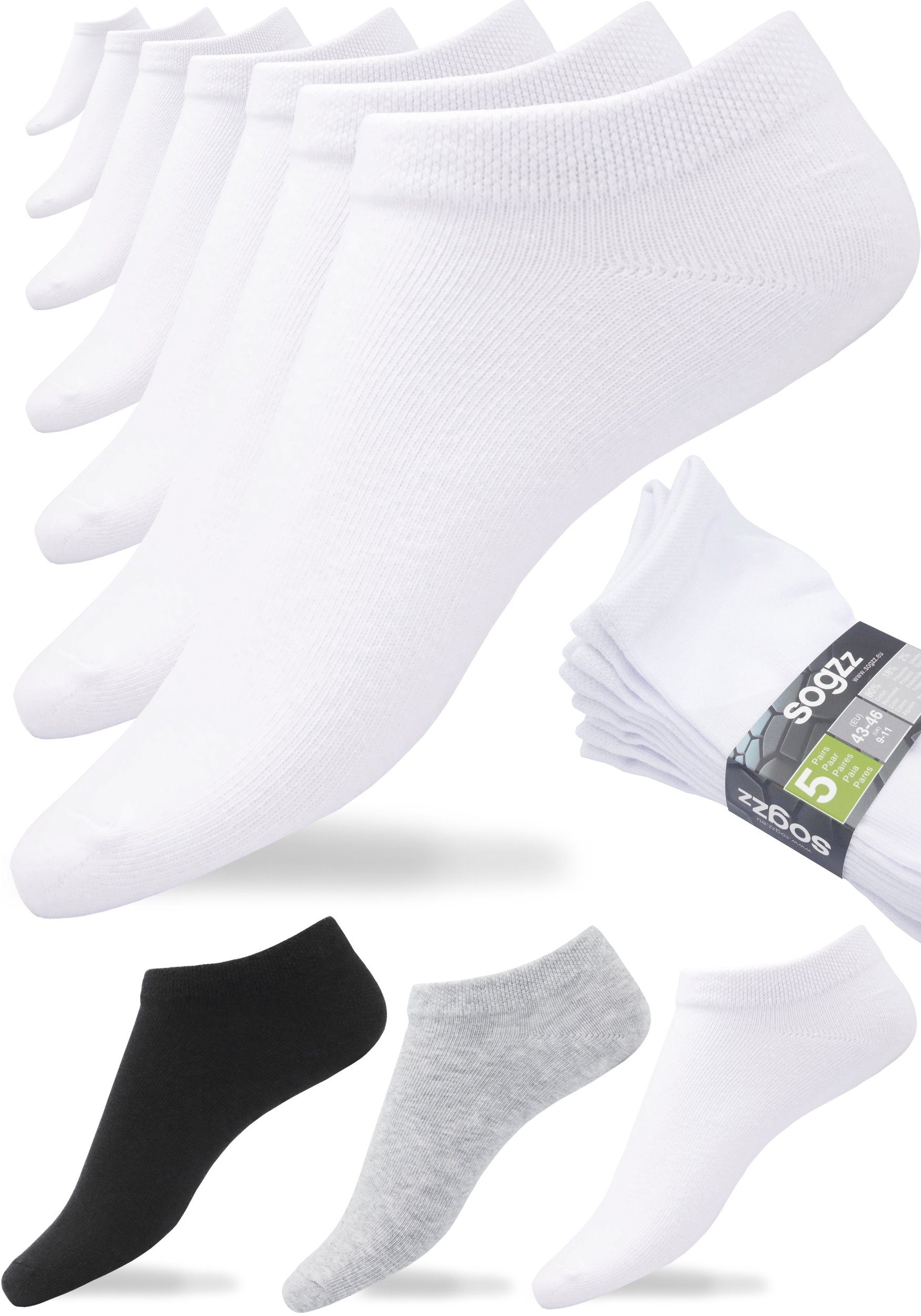 Herren sogzz 5-60 Socken Schwarz Damen Sneaker Sneakersocken Paar Grau (5-Paar) Weiß Baumwolle 80%