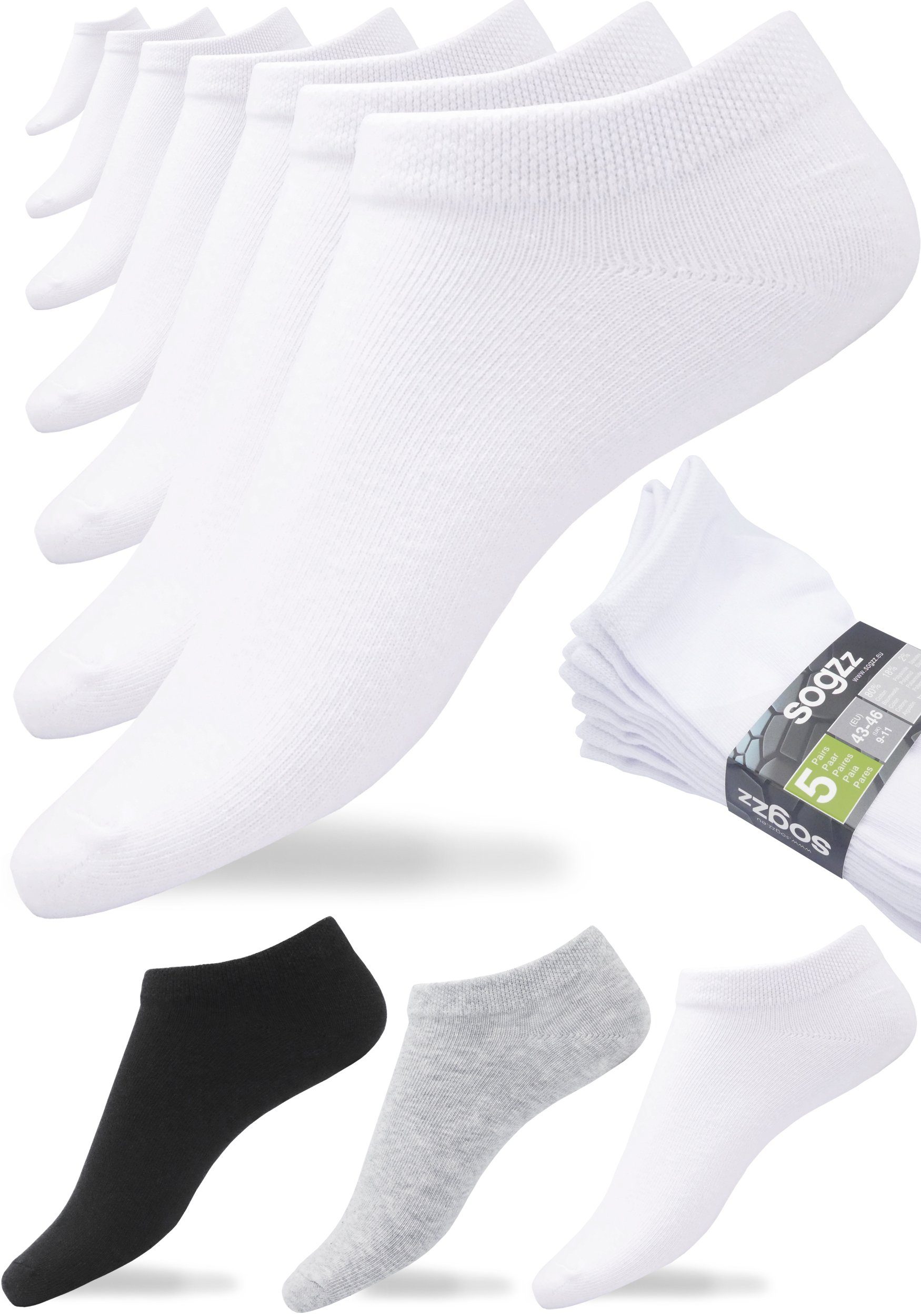 sogzz Sneakersocken 5-60 Paar Sneaker Socken 80% Baumwolle Damen Herren Weiß Schwarz Grau (5-Paar)