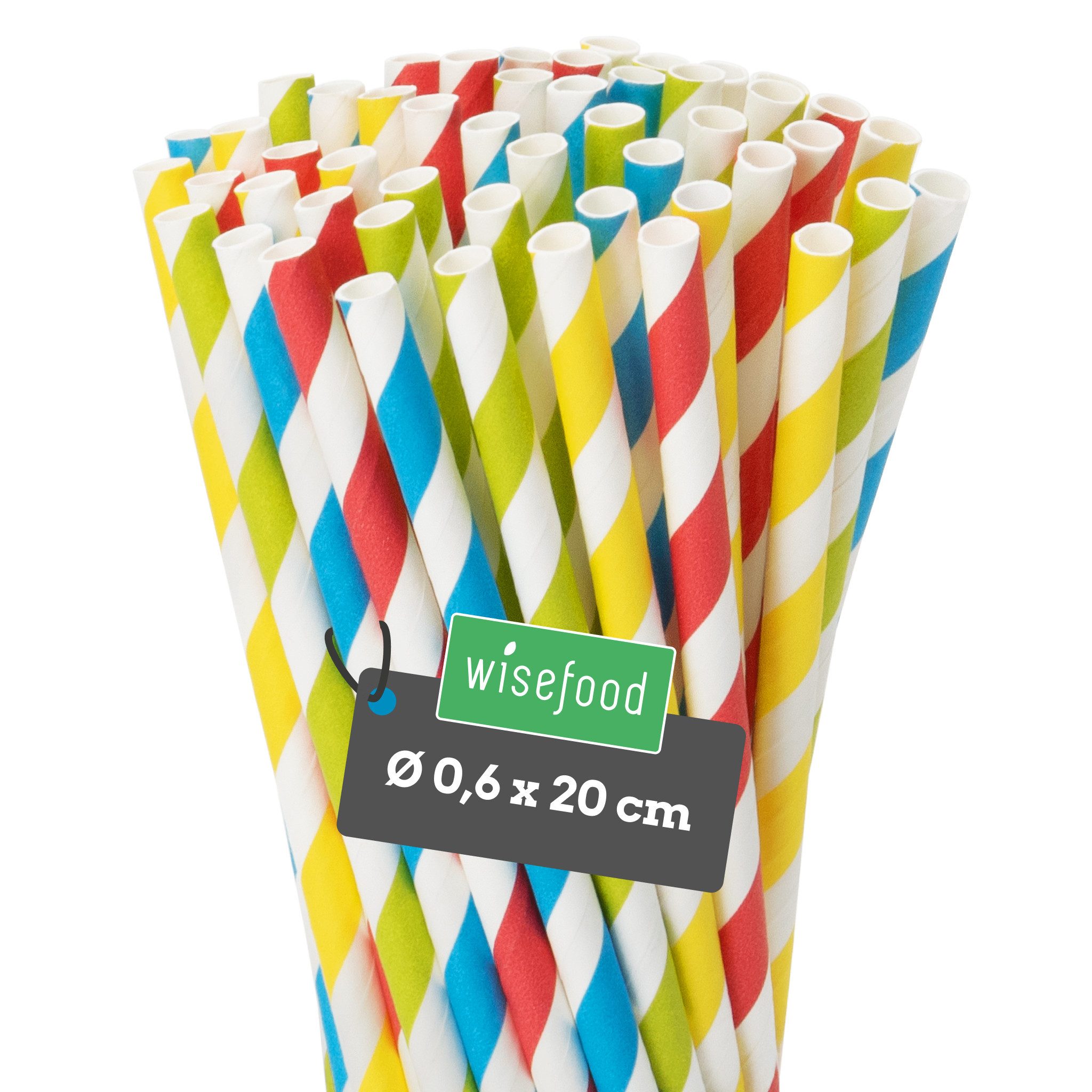 wisefood Trinkhalme 100-tlg., Papier-Strohhalme, bunt gestreift, Ø 0,6 x 20 cm, (100-tlg)
