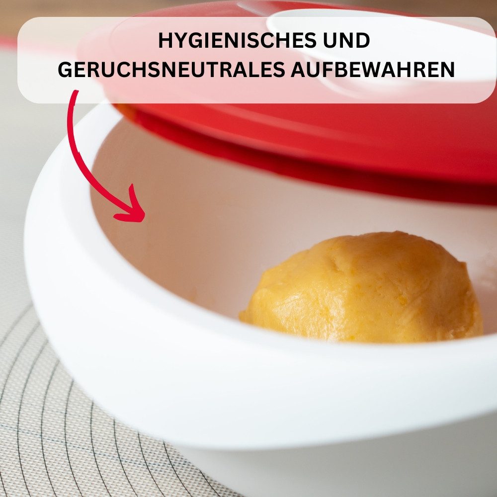 WESTMARK Rührschüssel mit zweigeteiltem Deckel, 3,5 l, Mit Ausgießer, Kunststoff, Weiß/Rot, PP – Bild 5 von 5