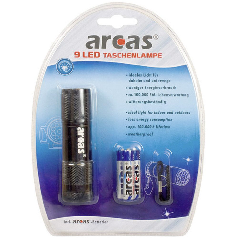 Arcas Taschenlampe Arcas Alu 9 LED LED Mini-Taschenlampe batteriebetrieben 65 g