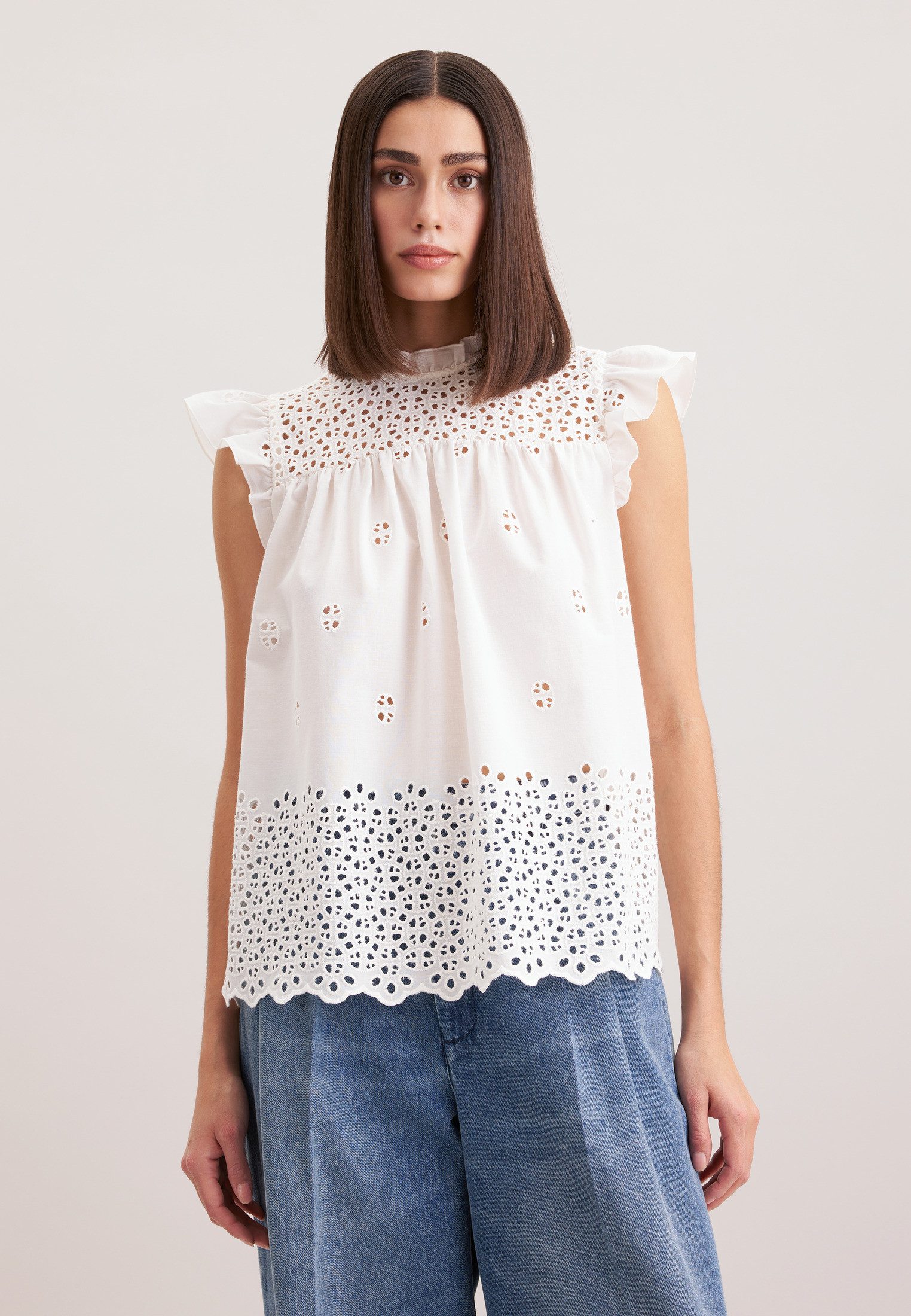 seidensticker Shirtbluse Schwarze Rose Ohne Arm Rückenausschnitt Stickerei