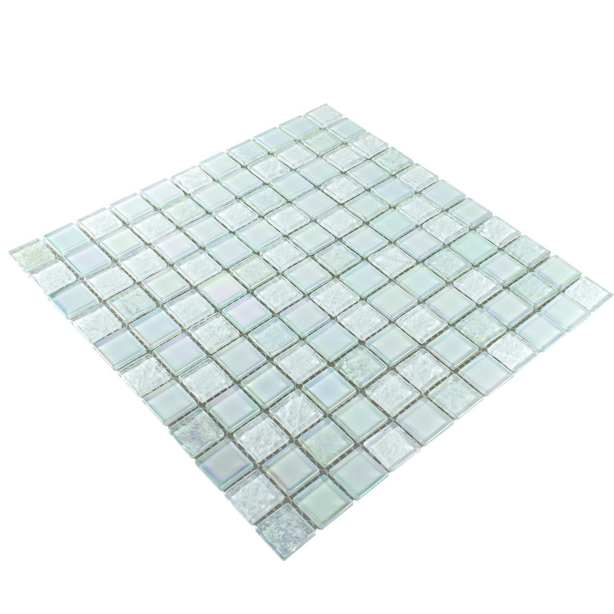 Mosafil Mosaikfliesen Muster von Glasmosaik Fliesen Perlmutt Effekt Manor, Glas 10.000x10.000, weiß, Verlegefertig auf ein Netz geklebt - Frostsicher - Wasserfest