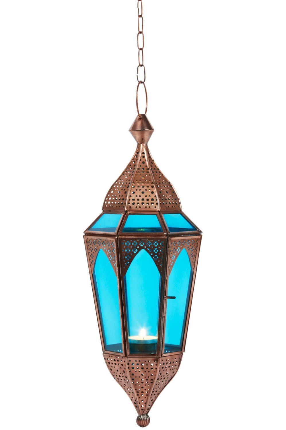 Marrakesch Orient & Mediterran Interior Hängewindlicht Indische Hängelaterne Lalita - Blau, Handarbeit