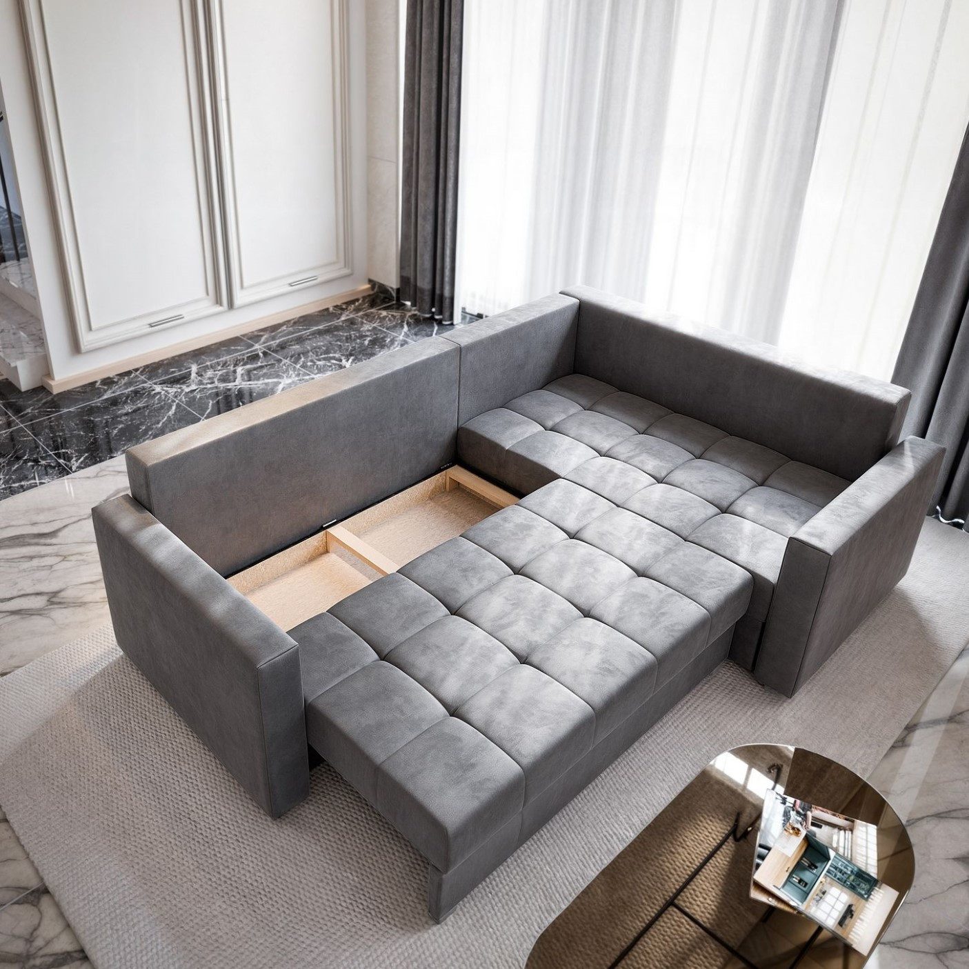 Masseno Ecksofa LIRENO mit Schlaffunktion L-Form, Sofa mit Bettkasten