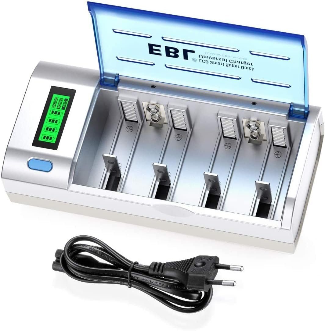 EBL Akku Ladegerät LCD Batterie Ladegerät für AA/AAA/C/D/9V Batterie-Ladegerät (mit Entladefunktion)