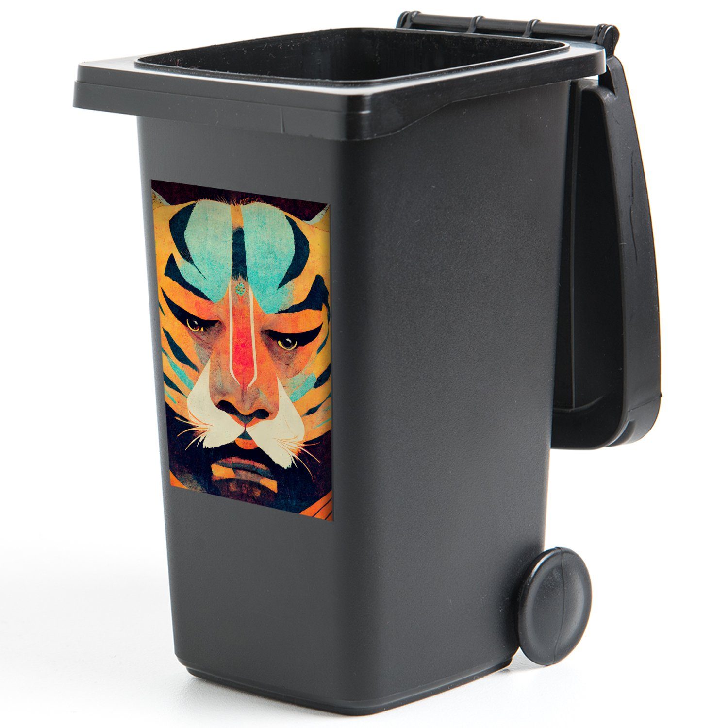 Abfalbehälter Mülltonne, Mülleimer-aufkleber, Porträt - Sticker, St), - (1 - MuchoWow Abstrakt Tiere Kunst Tiger Container, - Wandsticker