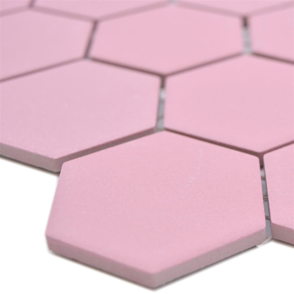 Mosafil Mosaikfliesen Keramikmosaik Bismarck R10B Hexagon Rosa H51, Keramik 28.100x32.500, rot-rosa, Verlegefertig auf ein Netz geklebt - Frostsicher - Wasserfest -