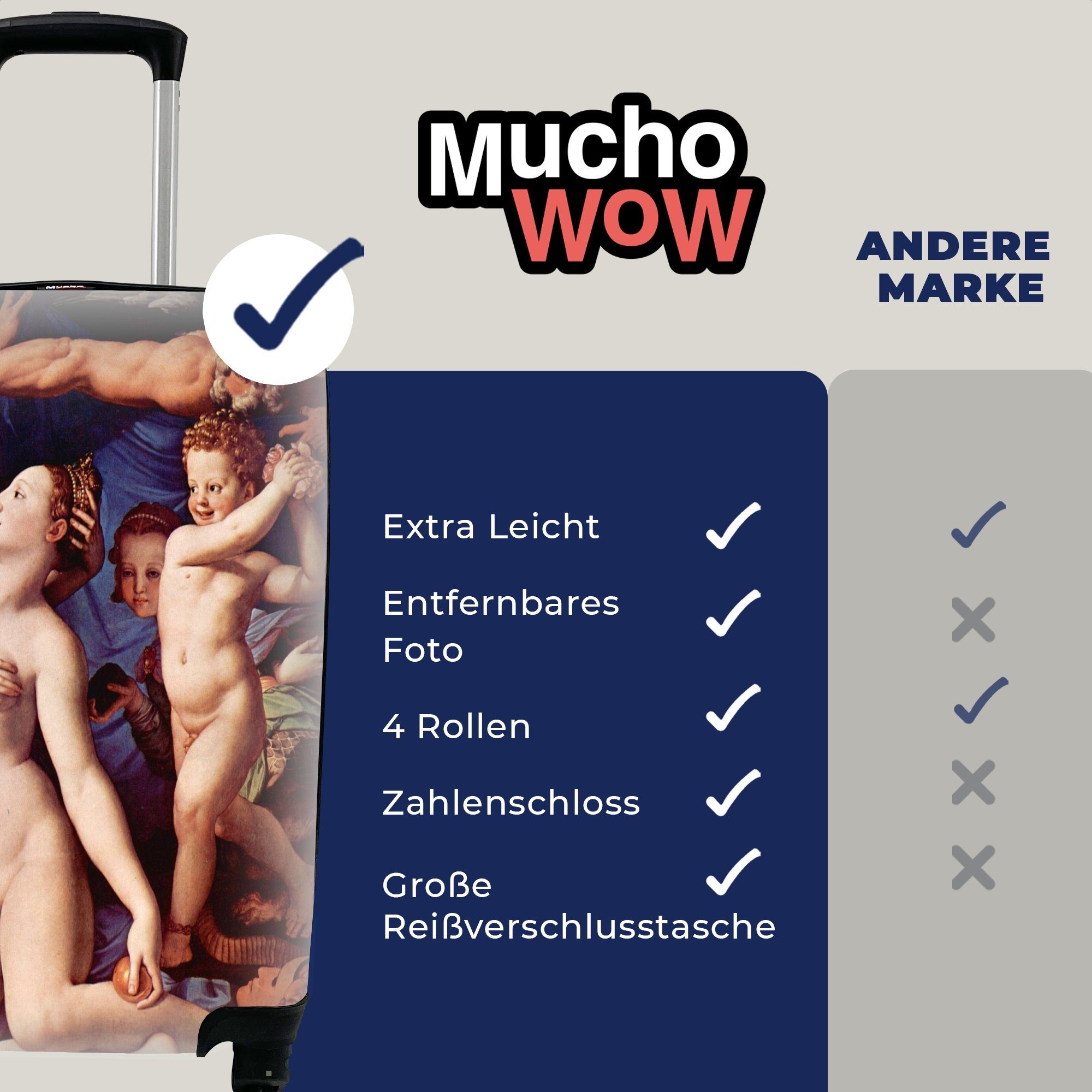 Trolley, 4 Amor, Ferien, Rollen, Handgepäck Leonardo Venus, Torheit Handgepäckkoffer da Reisekoffer Zeit Vinci, mit Reisetasche - rollen, für und MuchoWow