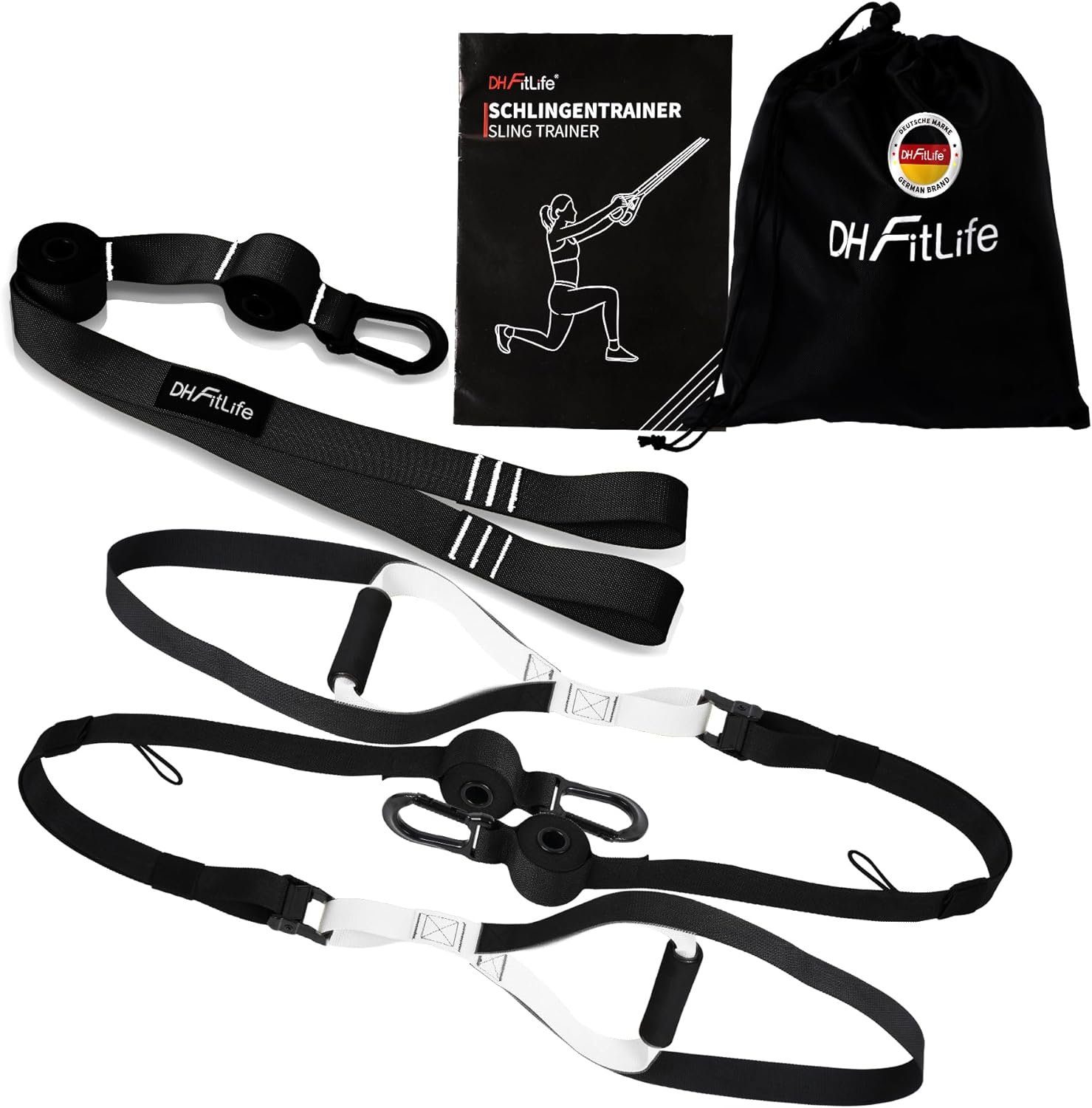 DH FitLife Schlingentrainer Sling Trainer Set für Krafttraining & Home Workout, für zuhause & unterwegs, mit Türanker, Karabinerhaken / Trainingsbuch