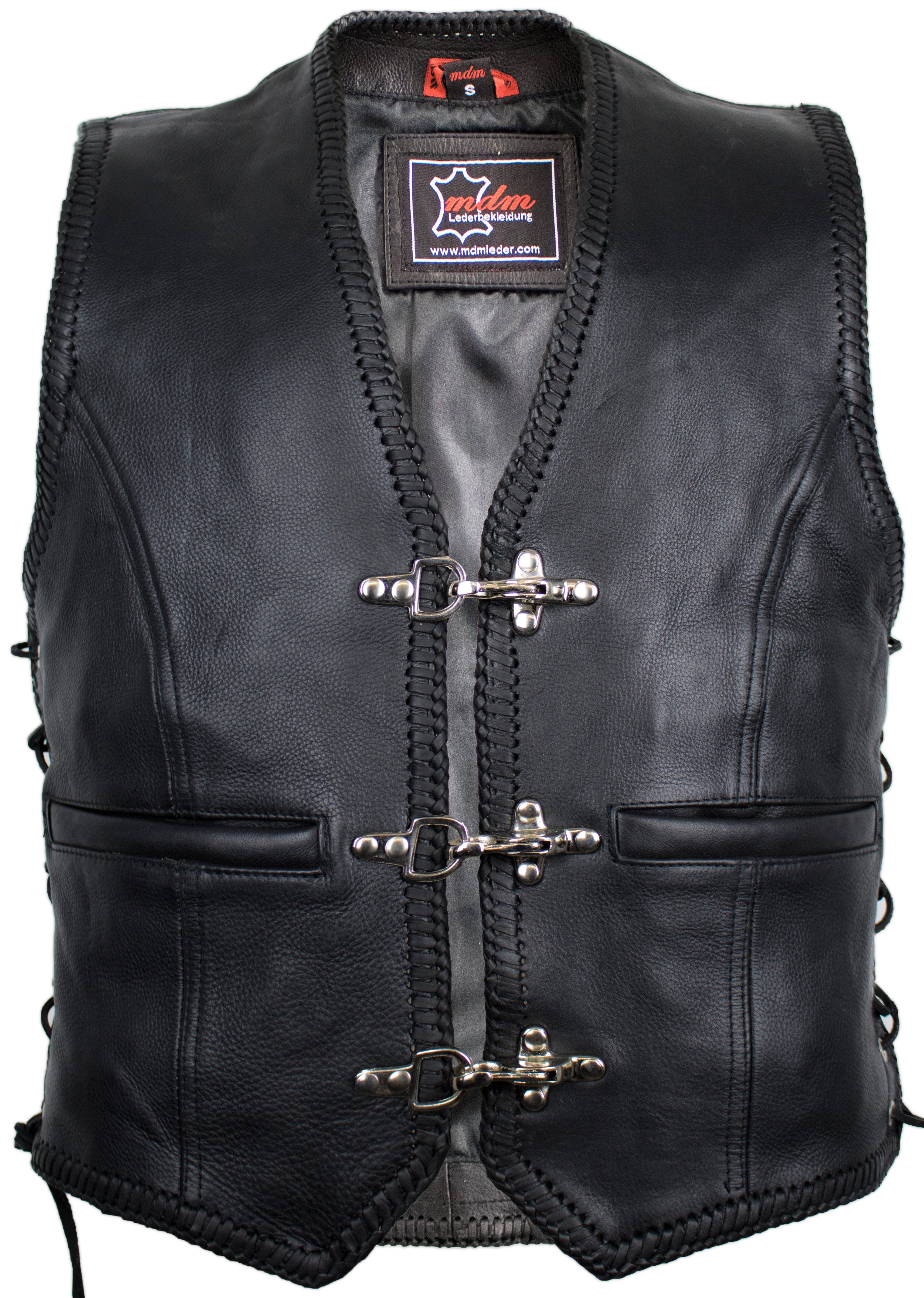 MDM Lederweste Herren Biker Lederkutte mit Schnallen Verschluss günstig online kaufen