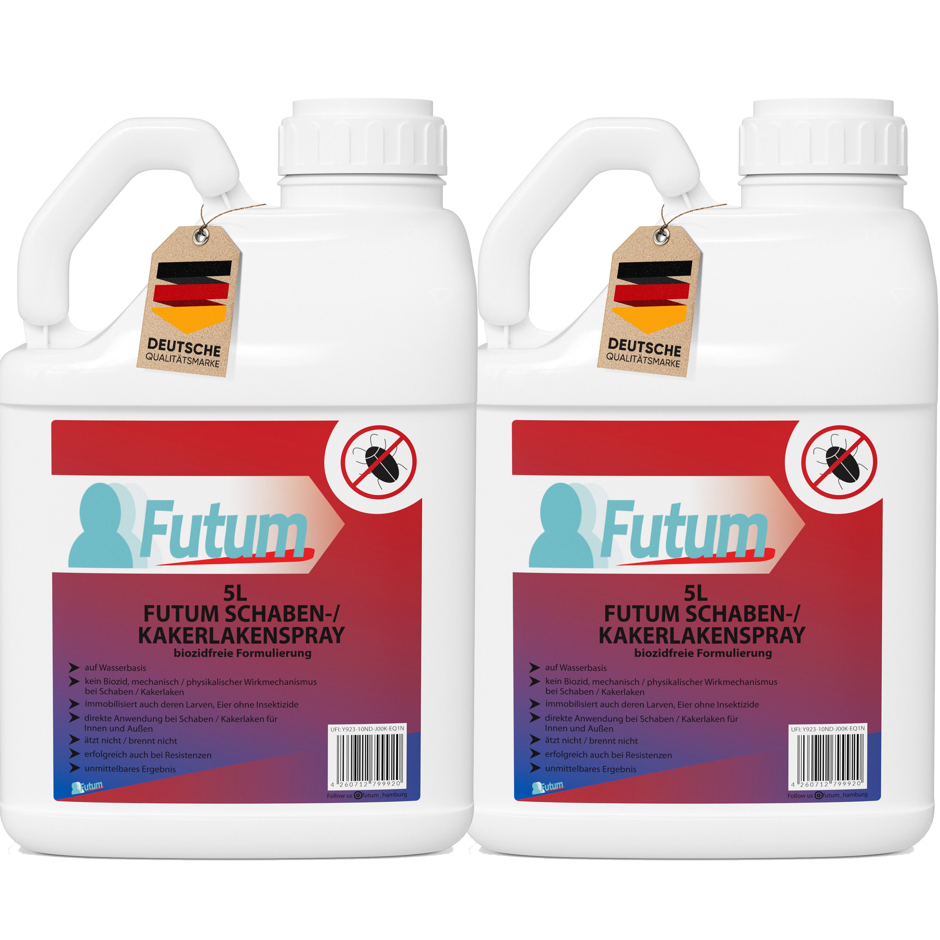 FUTUM Insektenspray Kakerlaken Spray Schaben Spray Küchenschaben Abwehr, 10 l, biozidfreie Formel, auf Wasserbasis, geruchsarm, brennt / ätzt nicht