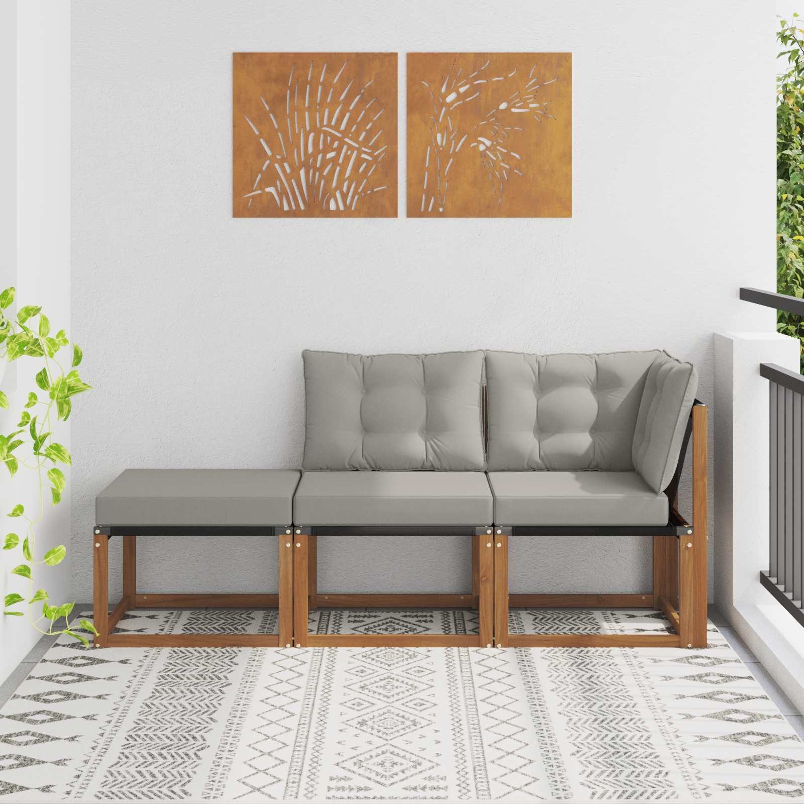 vidaXL Sofaelement 3 stk. Ecksofa-Einheiten für draußen Natürlich und Hellgrau (3 St)