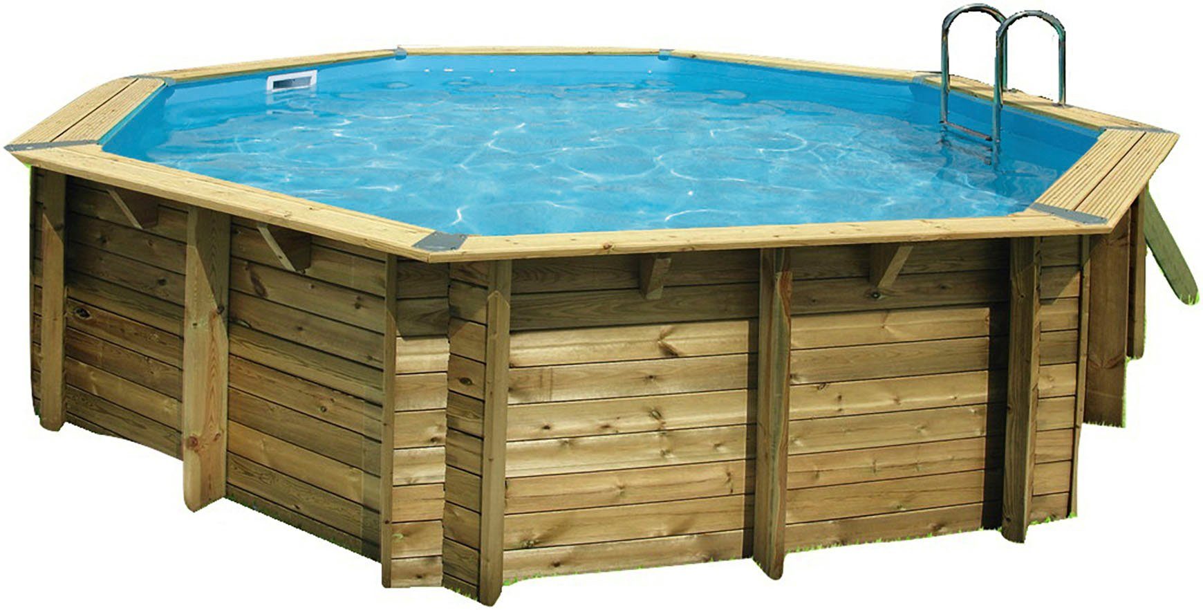 Ubbink Achteckpool Ocea 510 (Komplett-Set, 11-tlg), ø 510 x 120 cm, Holzpool komplett mit Filteranlage