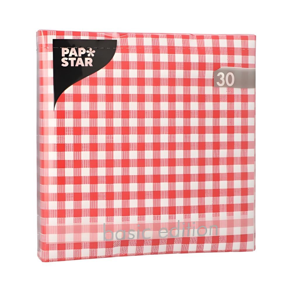 PAPSTAR Papierserviette Servietten, 3-lagig 1/4-Falz 33 cm x 33 cm rot Vichy Karo 30 Stk