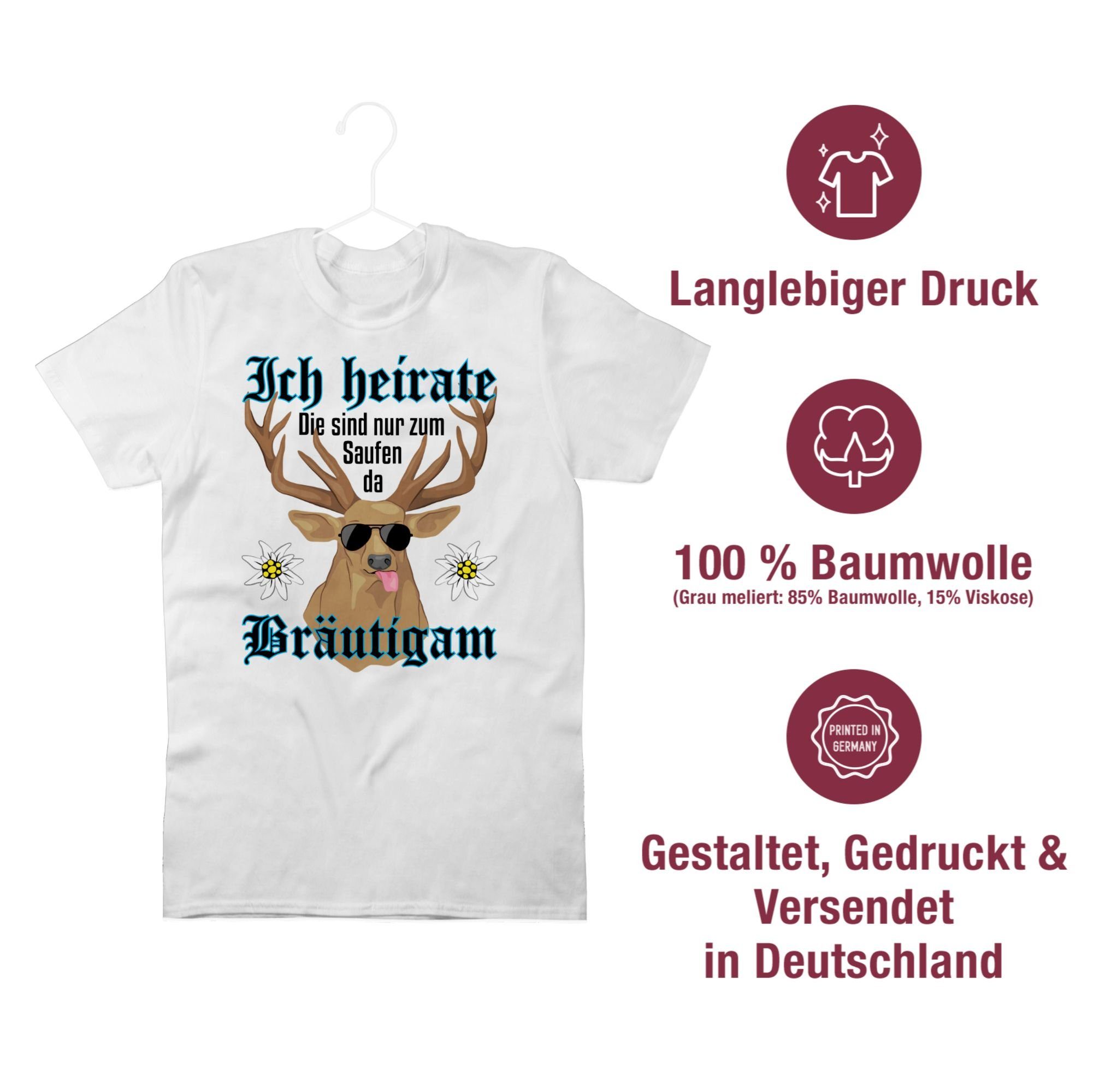 1 Hirsch JGA Weiß Shirtracer Männer T-Shirt Bräutigam