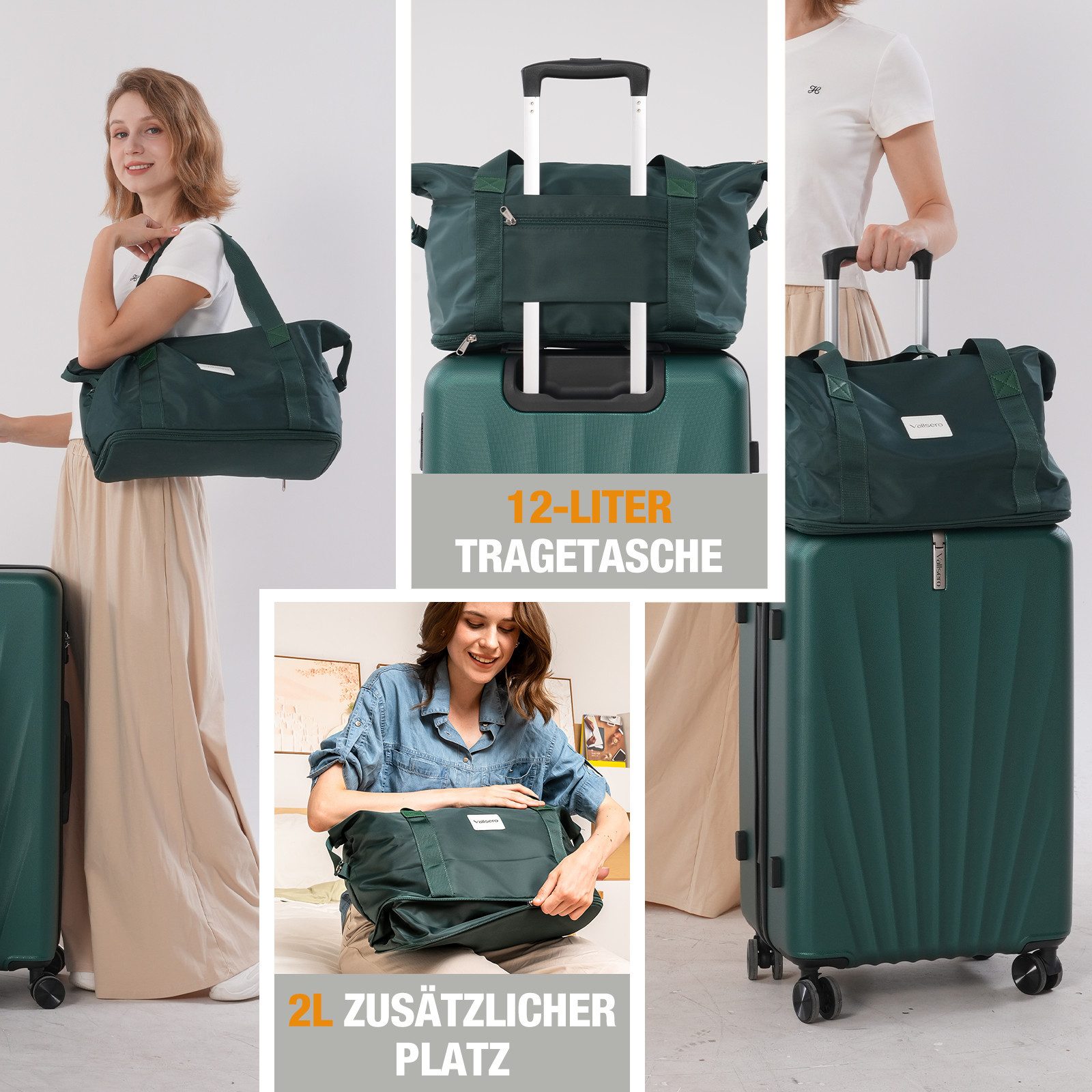 VALLSERO Trolleyset M-L-XL-Set, Gepäck mit Kosmetiktasche, Hartschalen-Koffer, 5-teiliges Set, hochfestes ABS-Gehäuse, 360° geräuschloses Rad