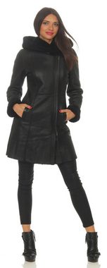 Hollert Winterjacke Kate Damen Jacke aus Merino Schaffell Echtleder mit Kapuze