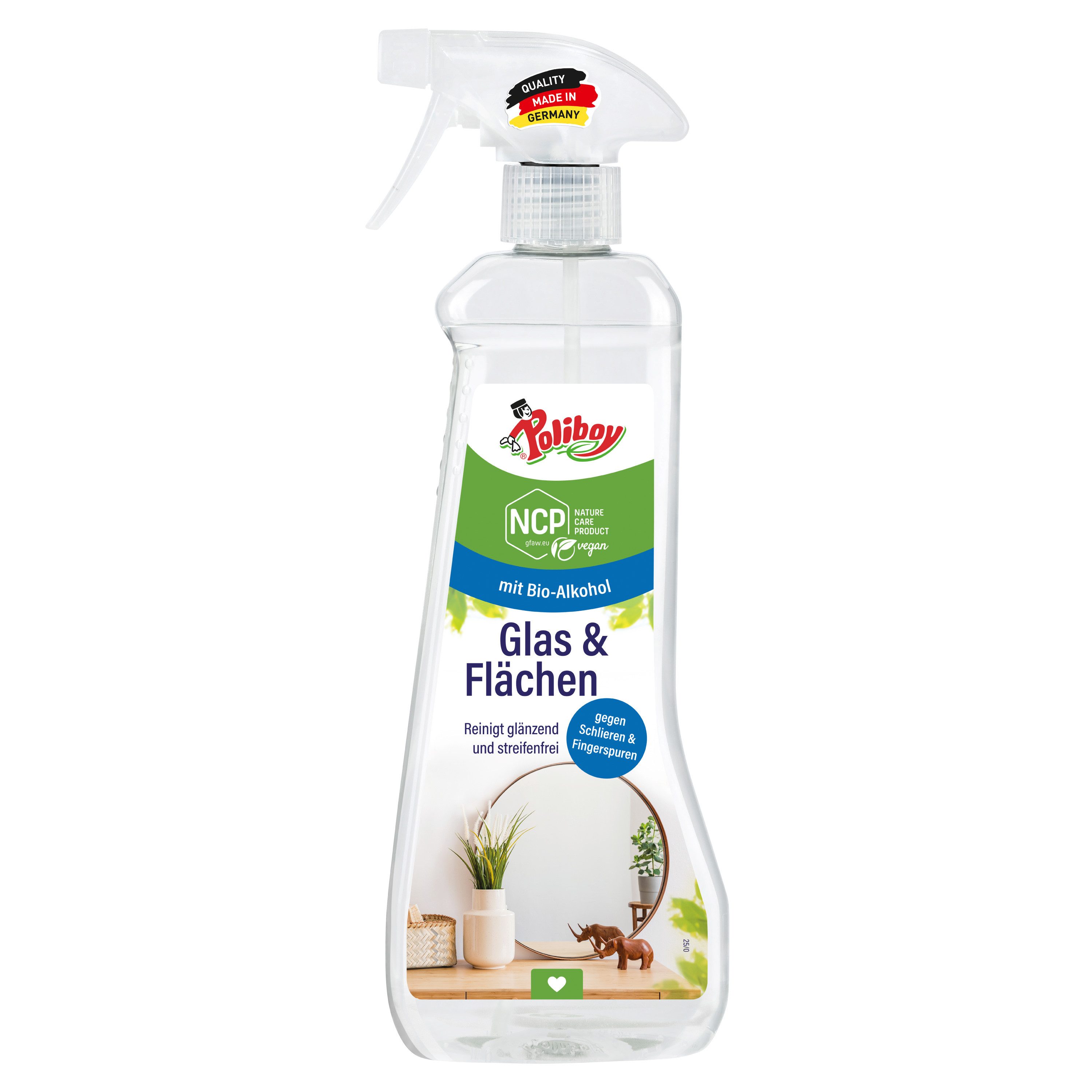 poliboy NCP Glas- & Flächen Reiniger - 500ml - streifenfreie Reinigung Glasreiniger (zur einfachen Reinigung von spiegelnden Oberflächen - Made in Germany)