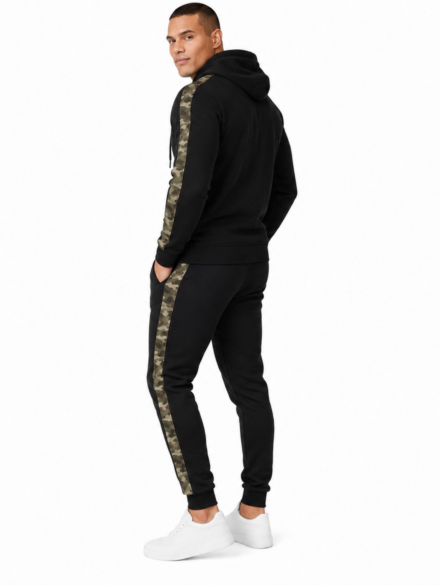 L.gonline Freizeitanzug Herren Jogginganzug zweifarbig sportlich mit Streifen, 526 (Kapuzenjacke mit Reißverschluss, Hose, 2-tlg), Fitness Freizeit Casual – Bild 4 von 5