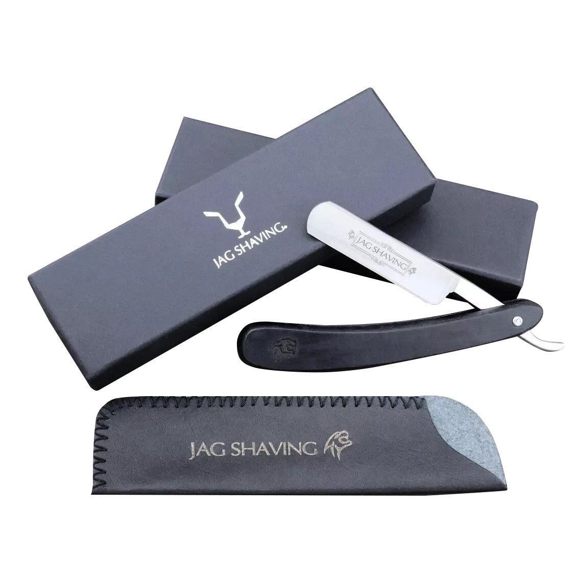 JAG SHAVING Rasiermesser Rasierhobel mit Lederetui für Friseure in Schwarz, Rasierer mit Hüllenset, 1-tlg., Professioneller Rasierer für den Friseursalon