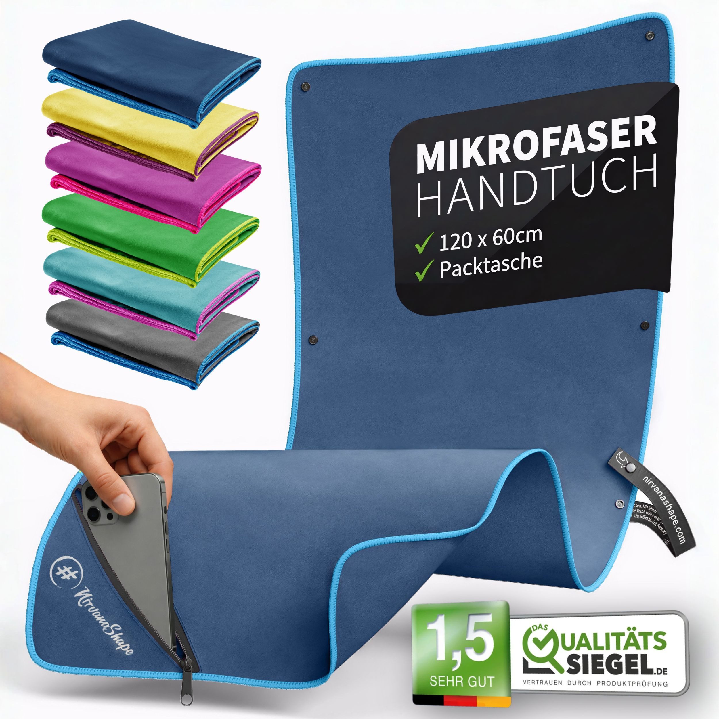 NirvanaShape Sporthandtuch Mikrofaser Handtuch, Microfaser Handtücher als Reisehandtuch, (Set), Microfaser Handtuch als Strandtuch oder Fitneesshandtuch