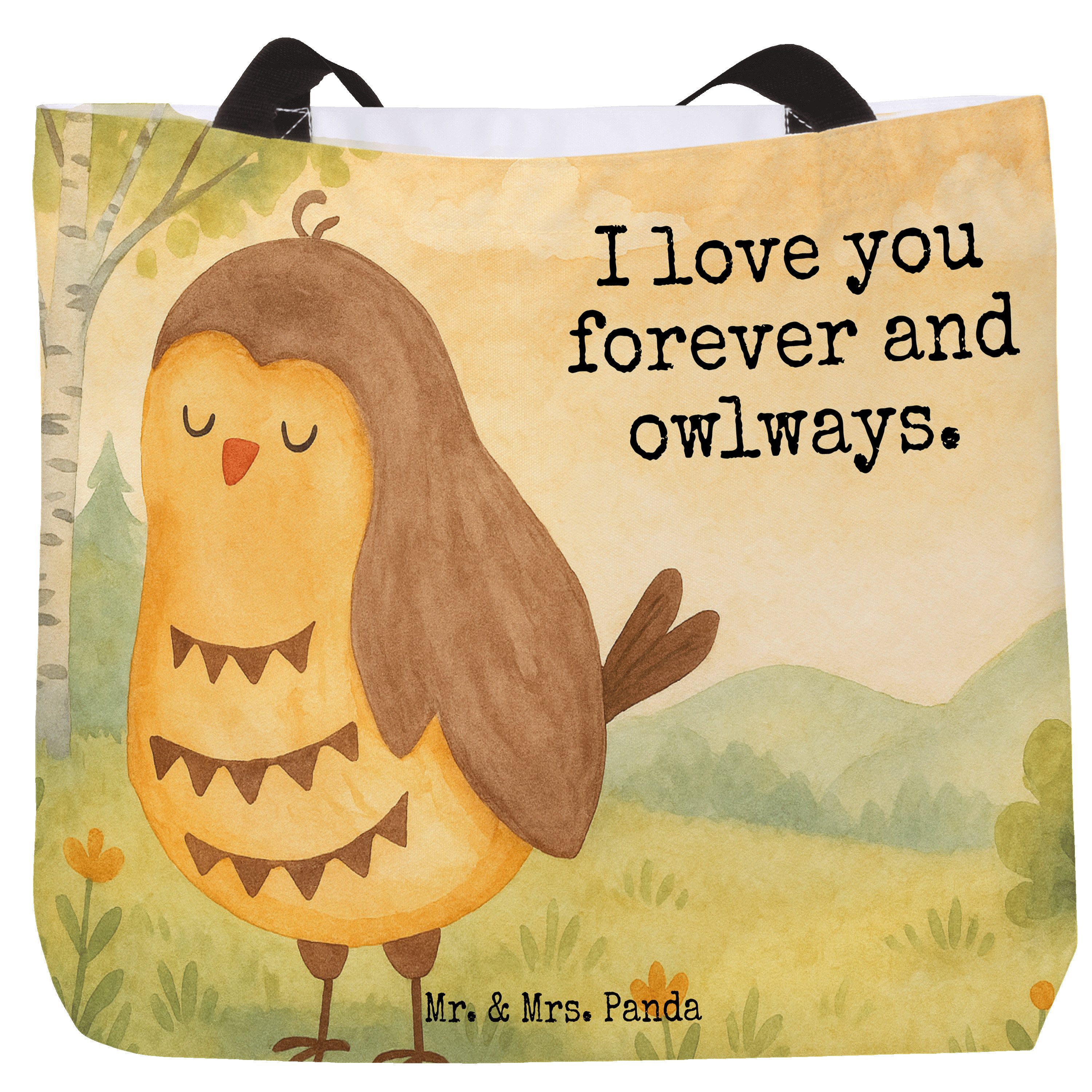 Shopper Eule Zufrieden Design, Tote Bag, Weiß, Deko, Laptoptasche, Bag, Roman