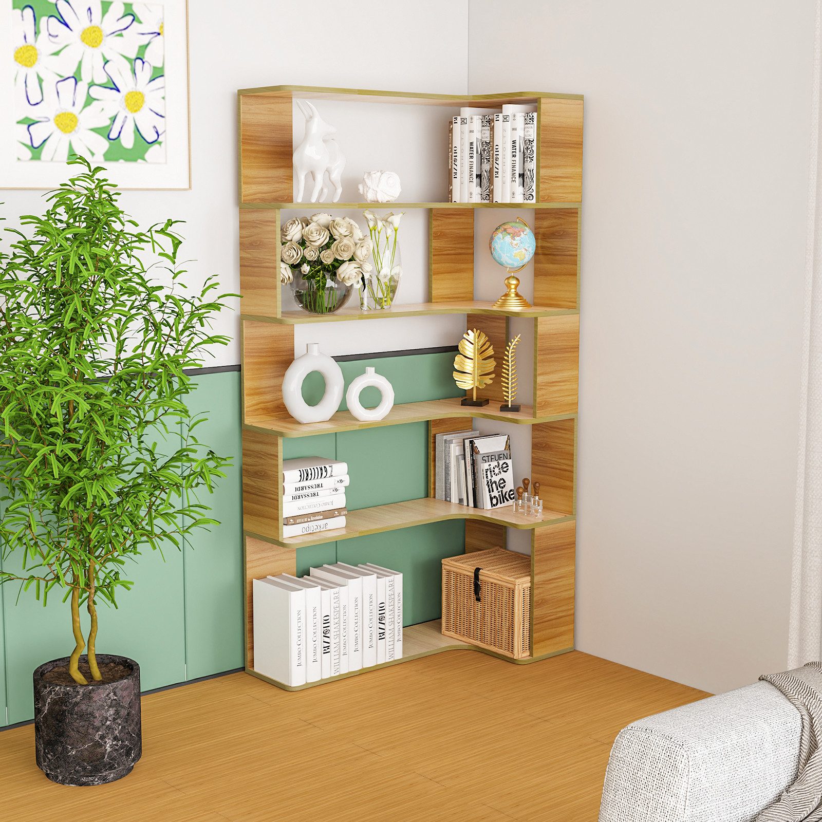 JEOBEST Bücherregal Eckregal, Eck-Bücherregal 5-stöckiges, Modernes günstig online kaufen
