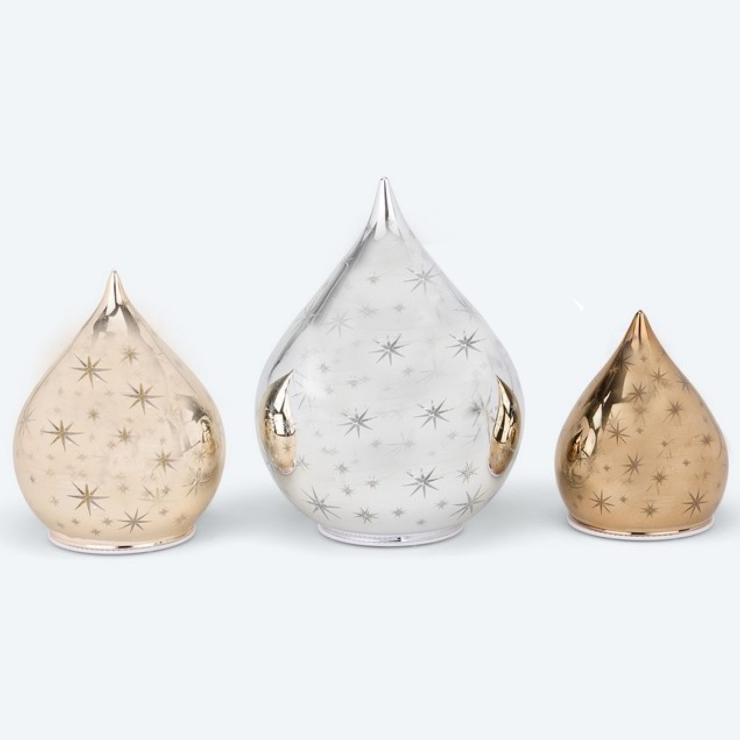 Online-Fuchs LED Dekoobjekt 3 Glastropfen mit LED Lichterkette, Leuchteffekten & Timer, Set, ruhiges Dauerleuchten oder Funkeleffekt möglich, warmweiße LED-Lichterkette, Stimmungslicht, Weihnachtsdeko