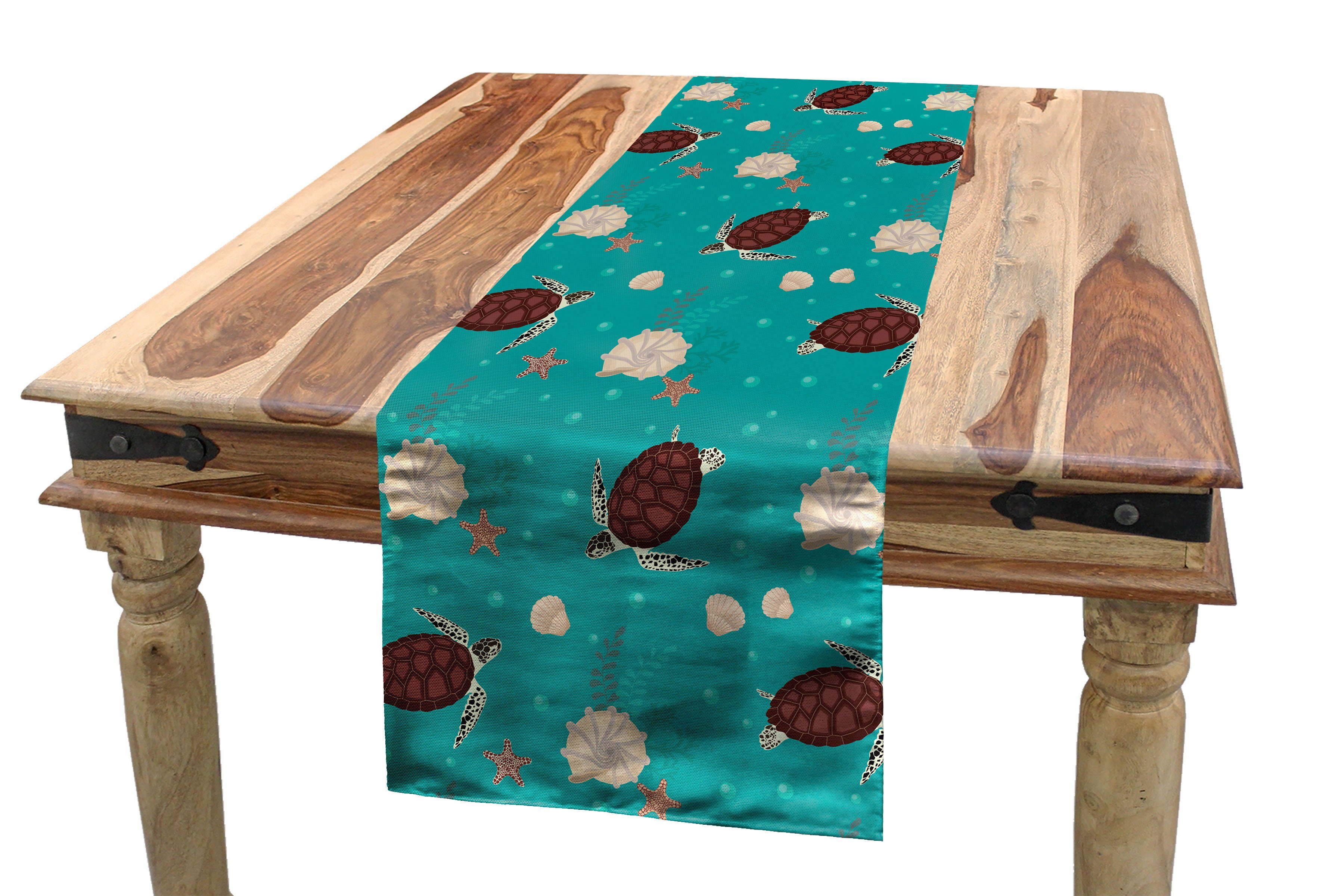 Tischläufer Schildkröten Küche Abakuhaus Dekorativer Tischläufer, Rechteckiger Muscheln Marine und Esszimmer Seestern
